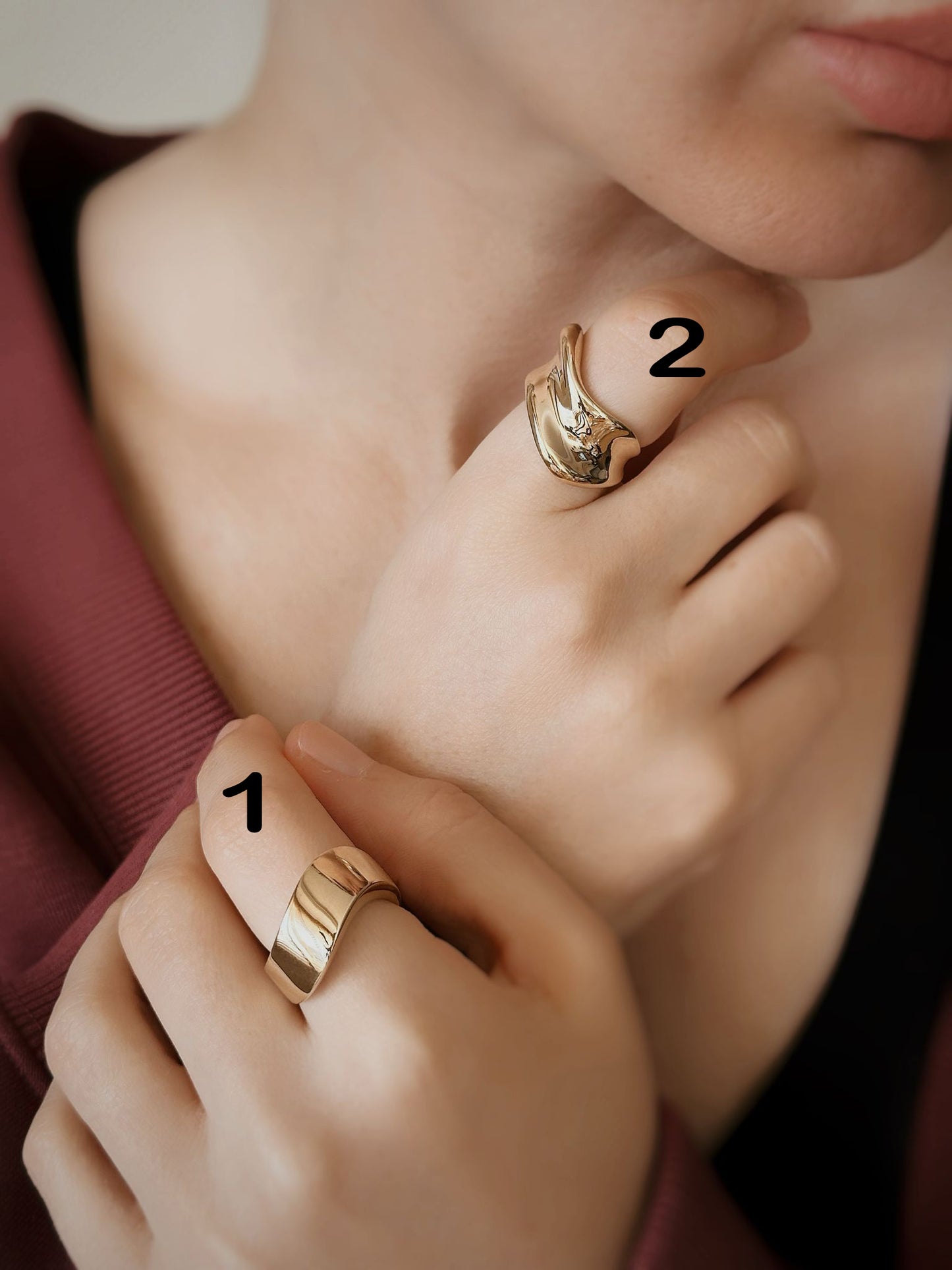 14K Solid Gold Wave Model Geometric Ring