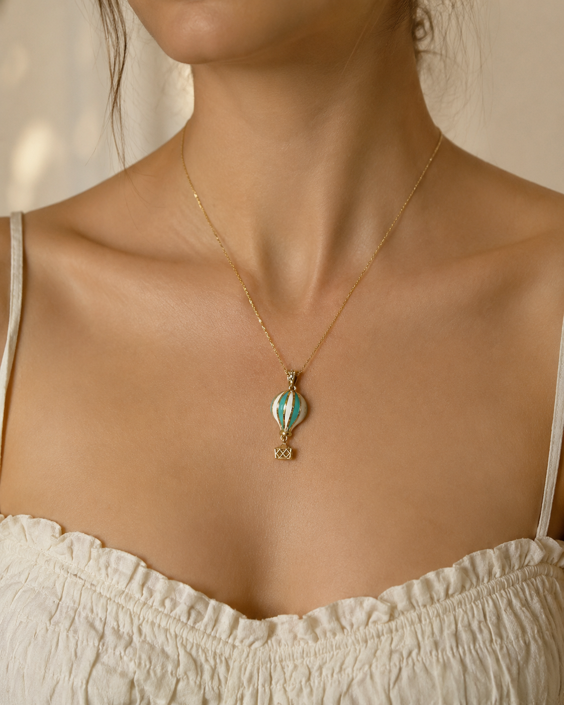 14K Solid Gold flying balloon gold necklace, Real 14k Solid Gold Air Balloon Necklace