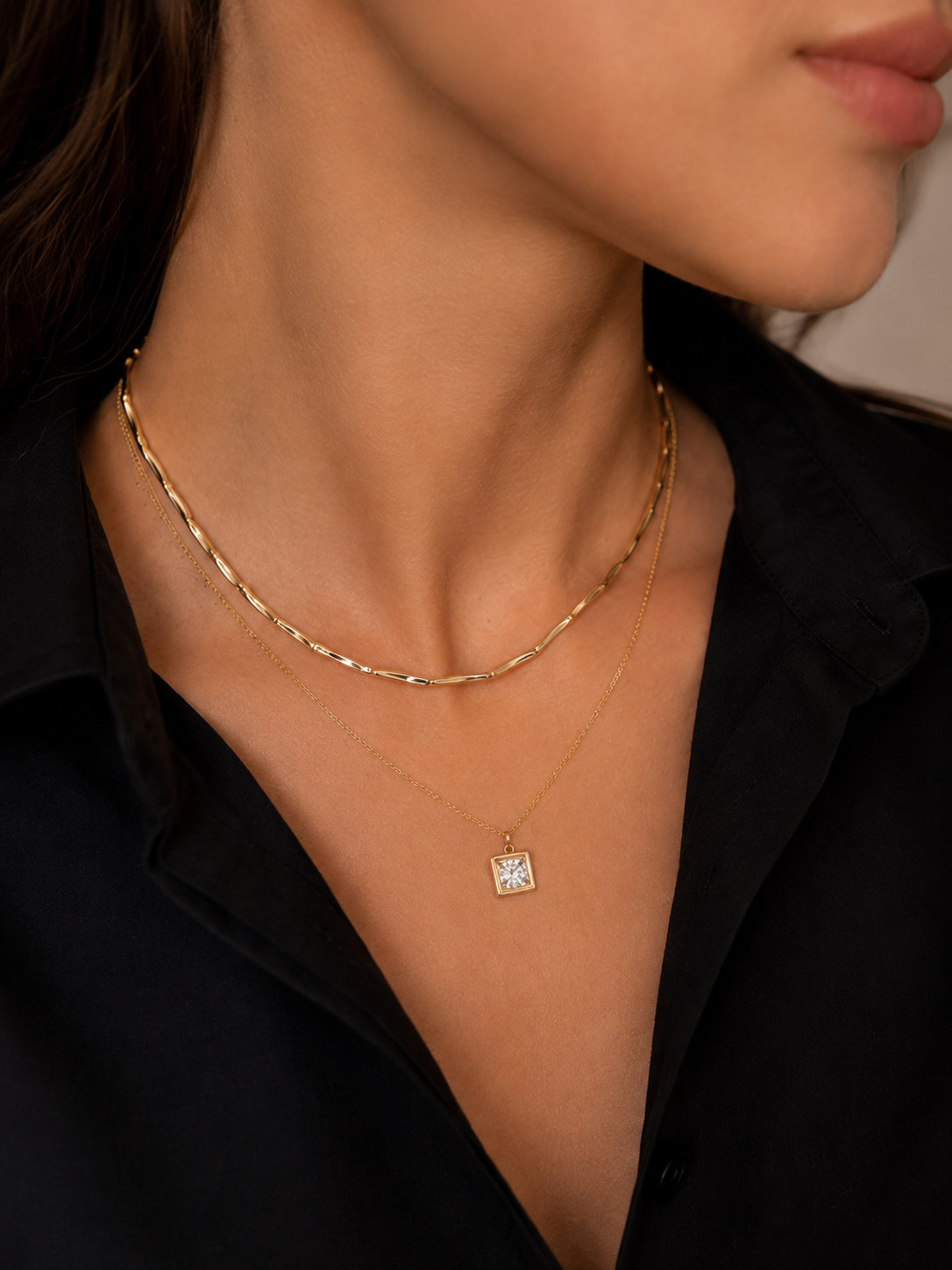 14K Solid Gold Bamboo Chain Necklace