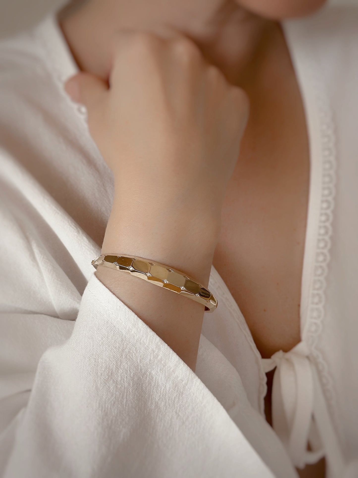 14K Solid Gold Polygon Cuff Bracelet