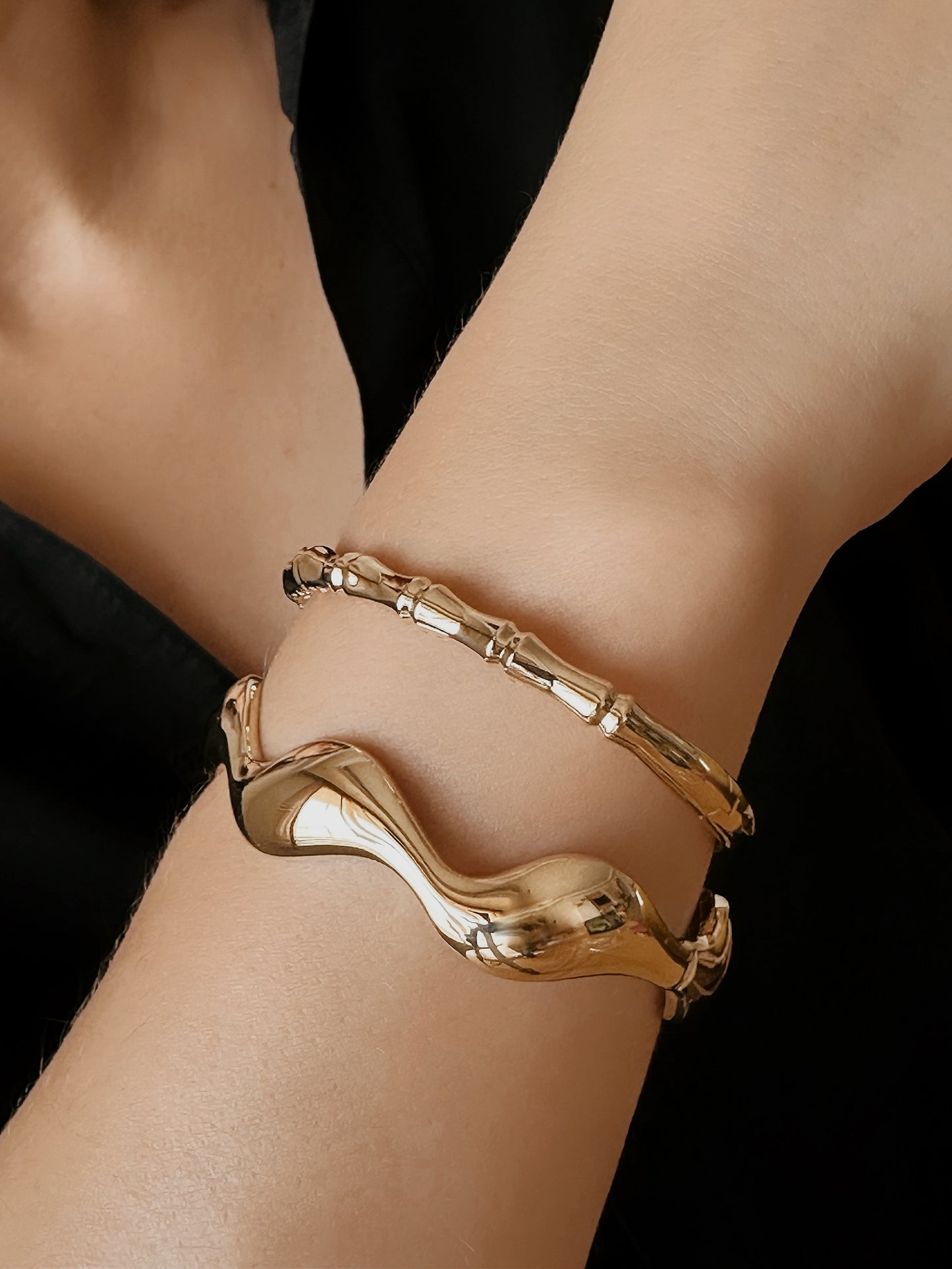 14K Solid Gold Wavy Cuff Bracelet
