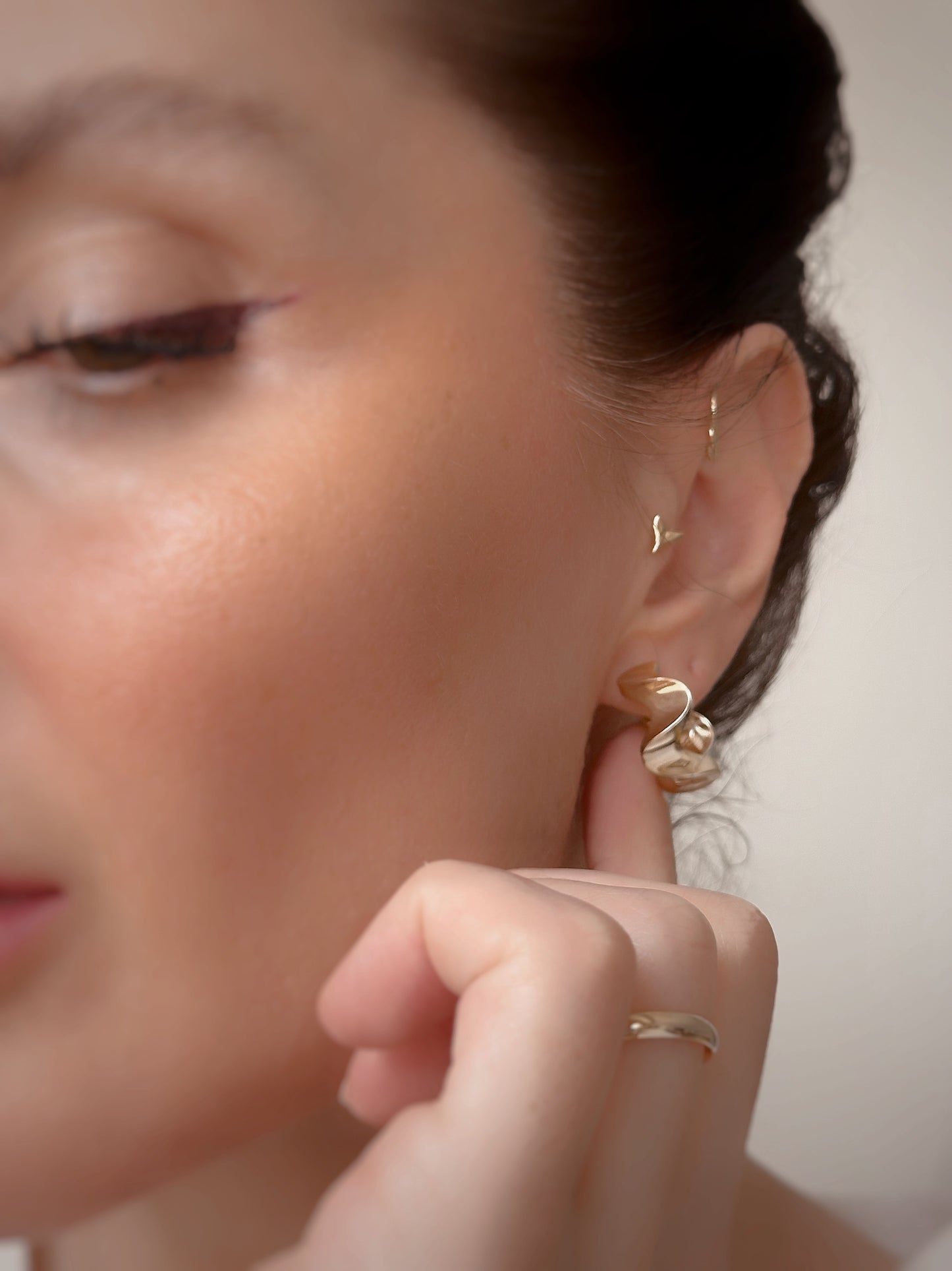 14K Solid Gold Wave Earrings, S Hoop Earrings