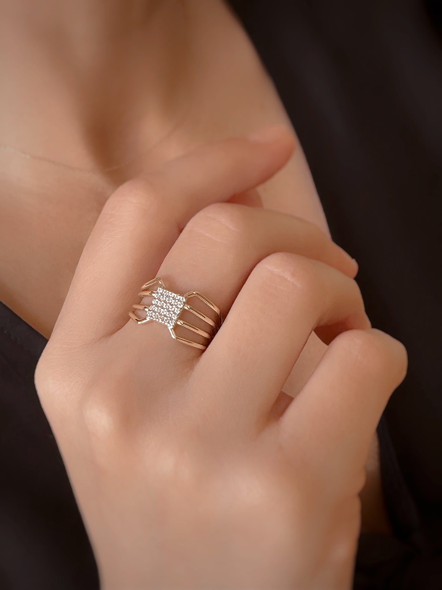 14K Solid Gold Spider Web Ring