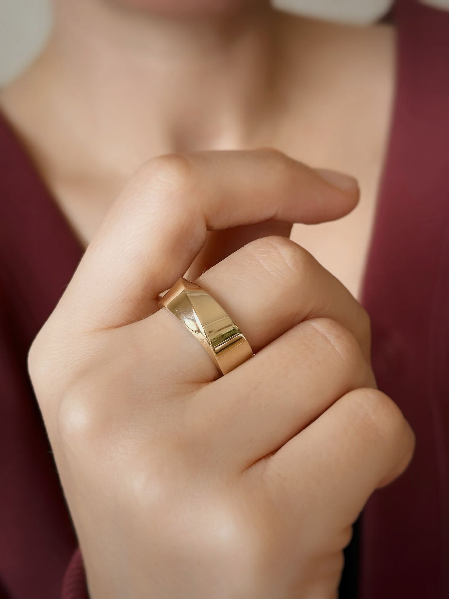 14 Carat Gold Asymmetric Thick Wedding Band