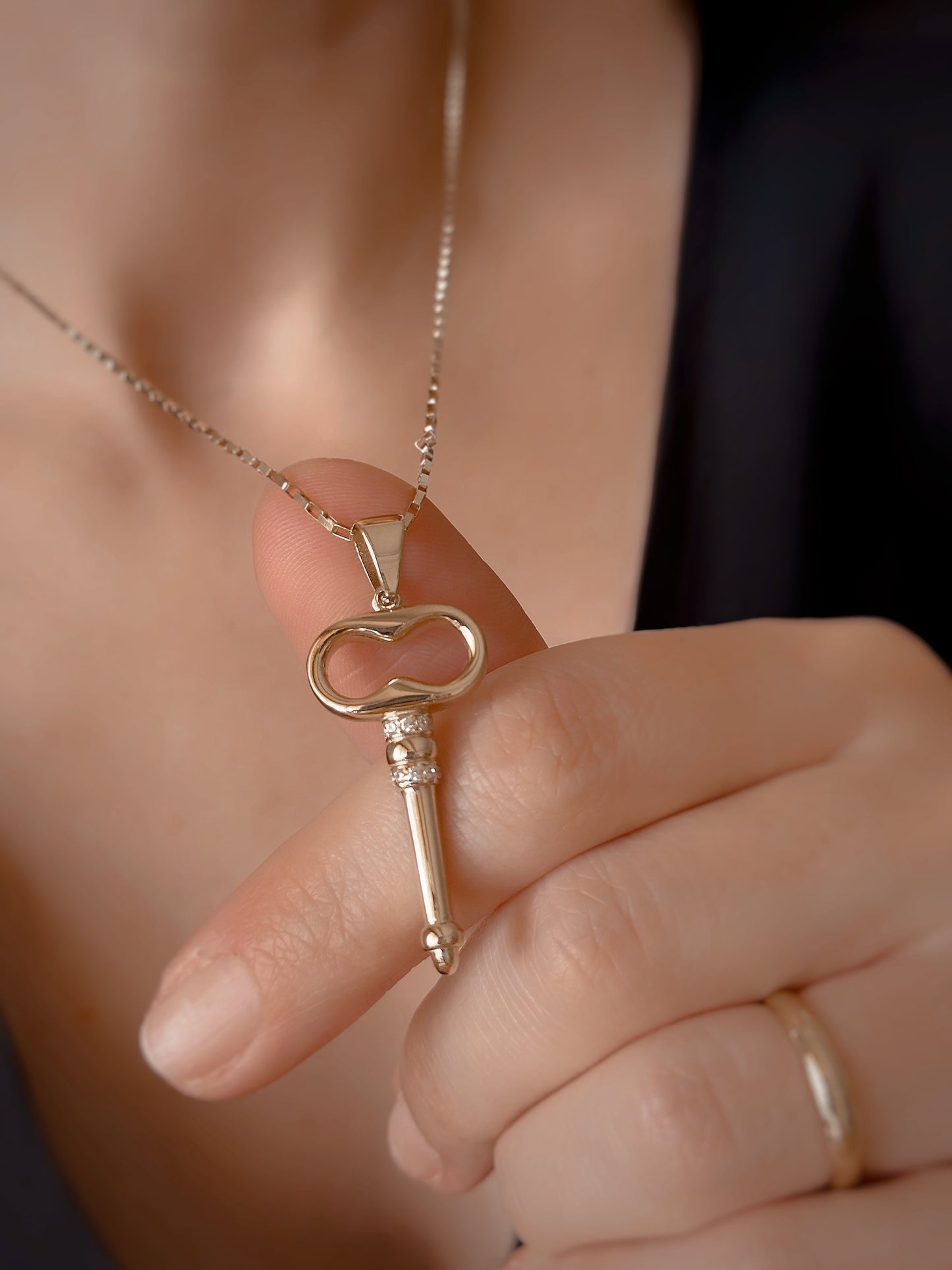 14K Solid Gold Key Necklace