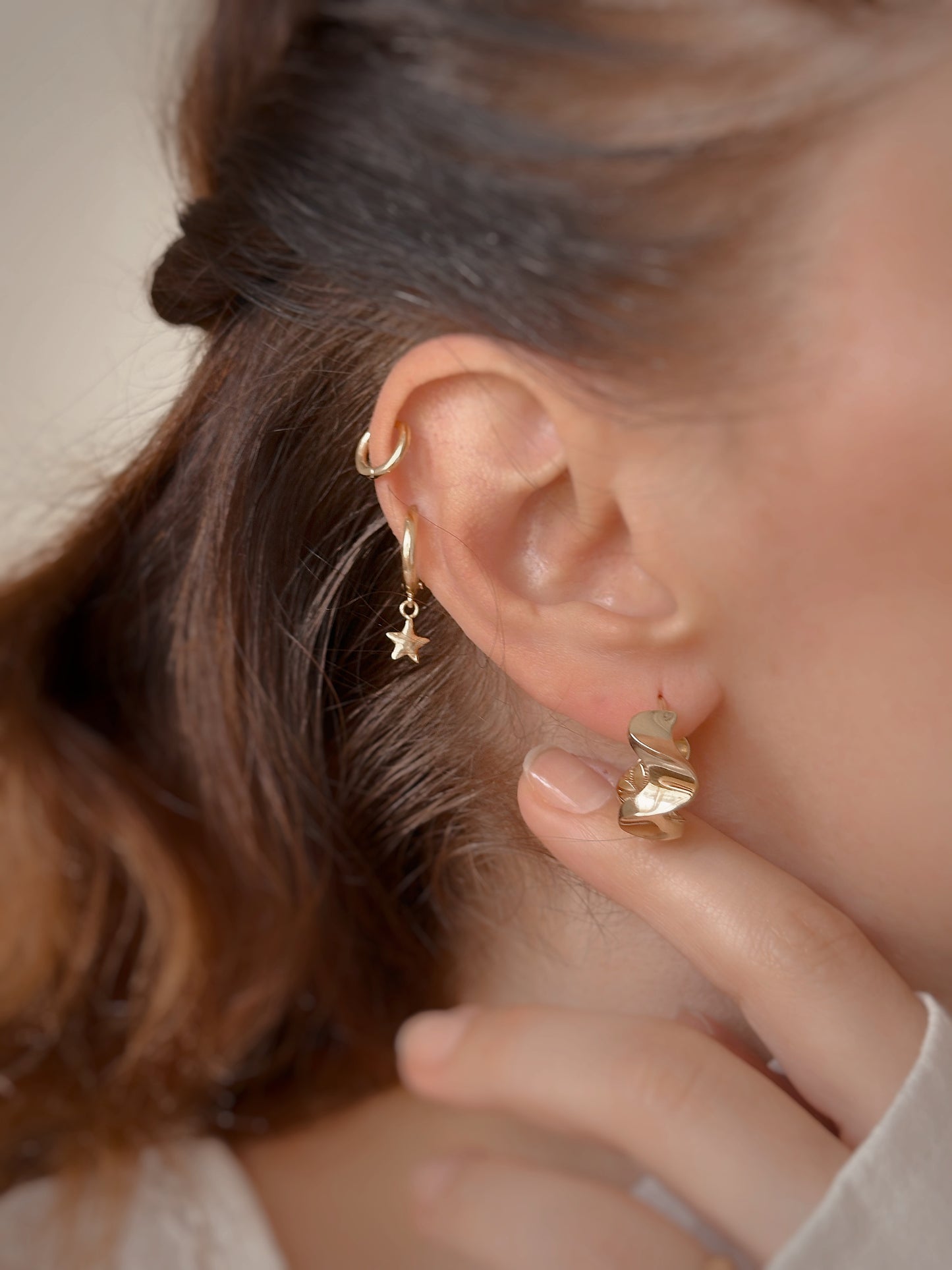 14K Solid Gold Wave Earrings, S Hoop Earrings
