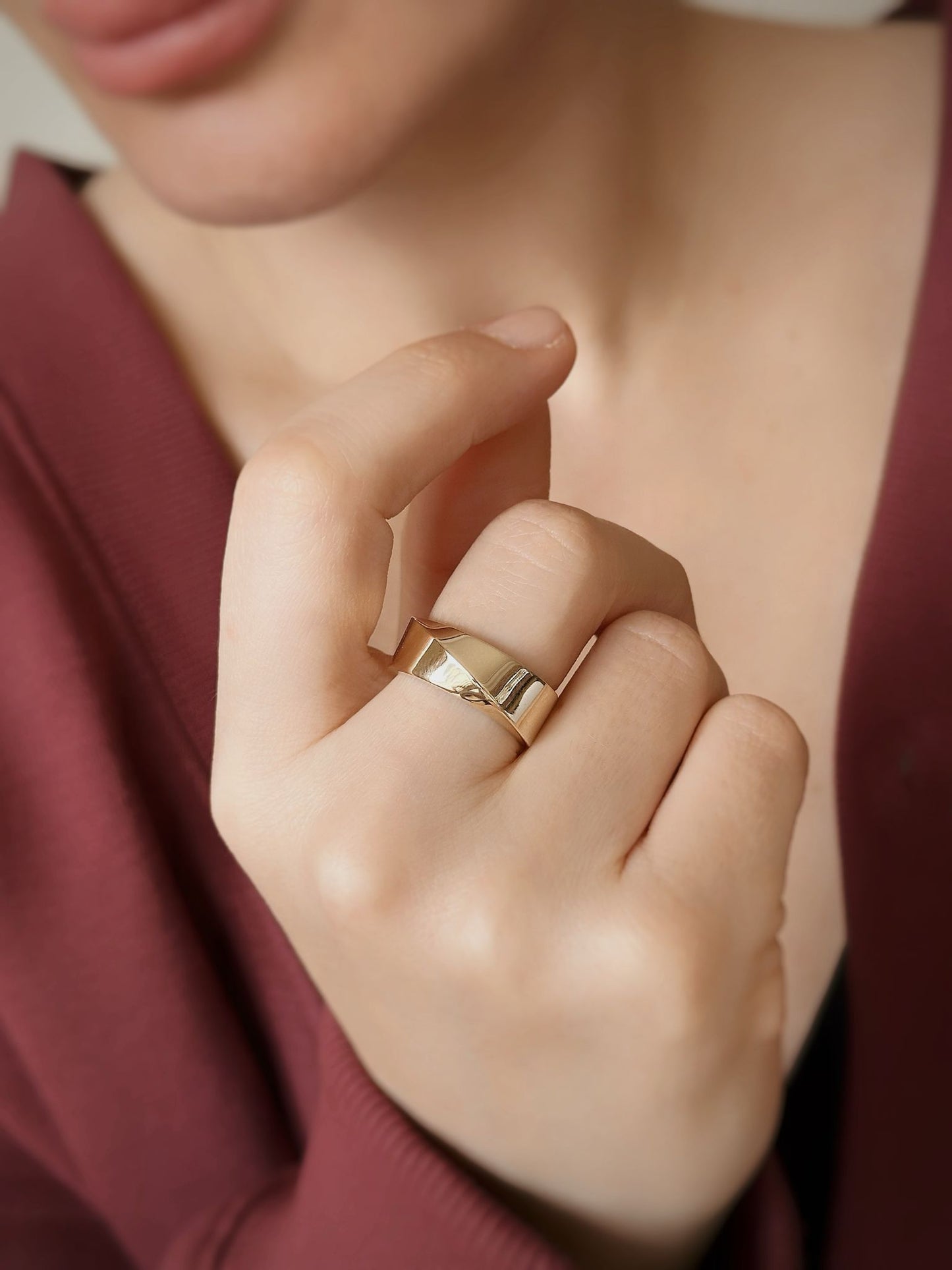 14 Carat Gold Asymmetric Thick Wedding Band