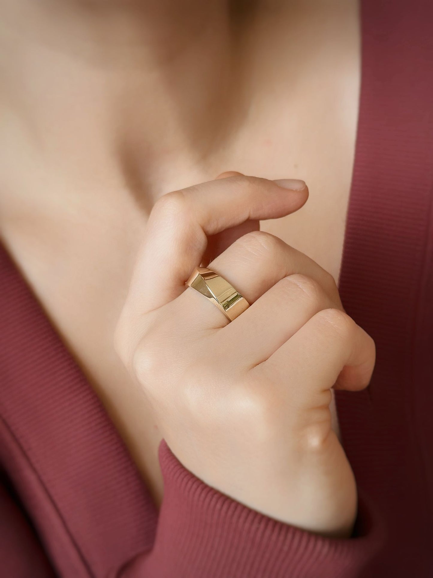 14 Carat Gold Asymmetric Thick Wedding Band