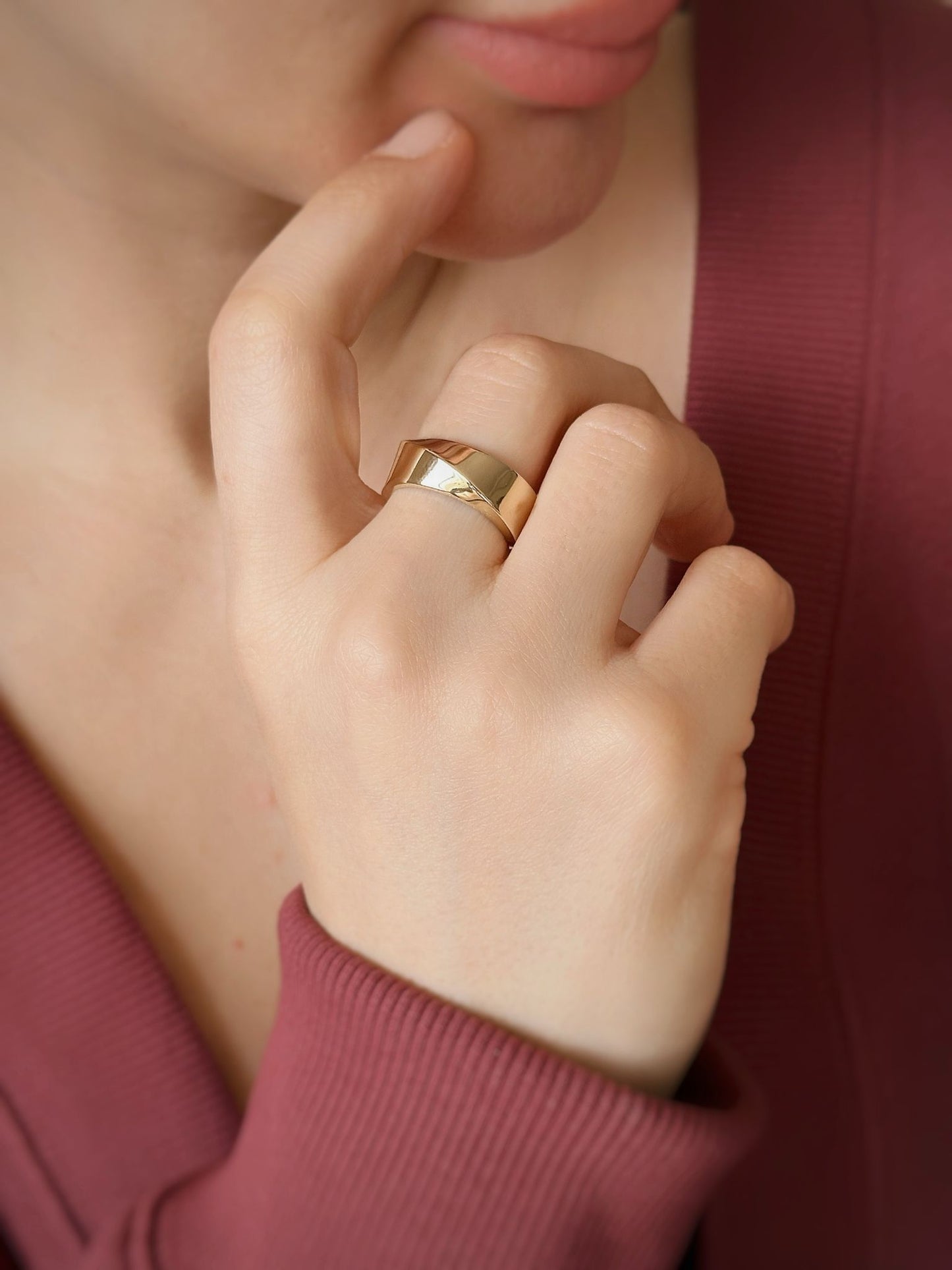 14 Carat Gold Asymmetric Thick Wedding Band