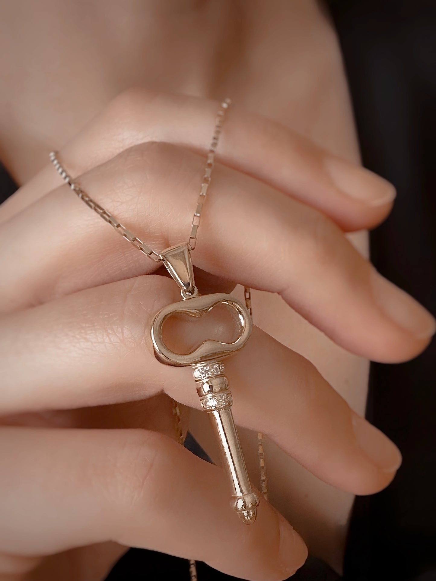 14K Solid Gold Key Necklace