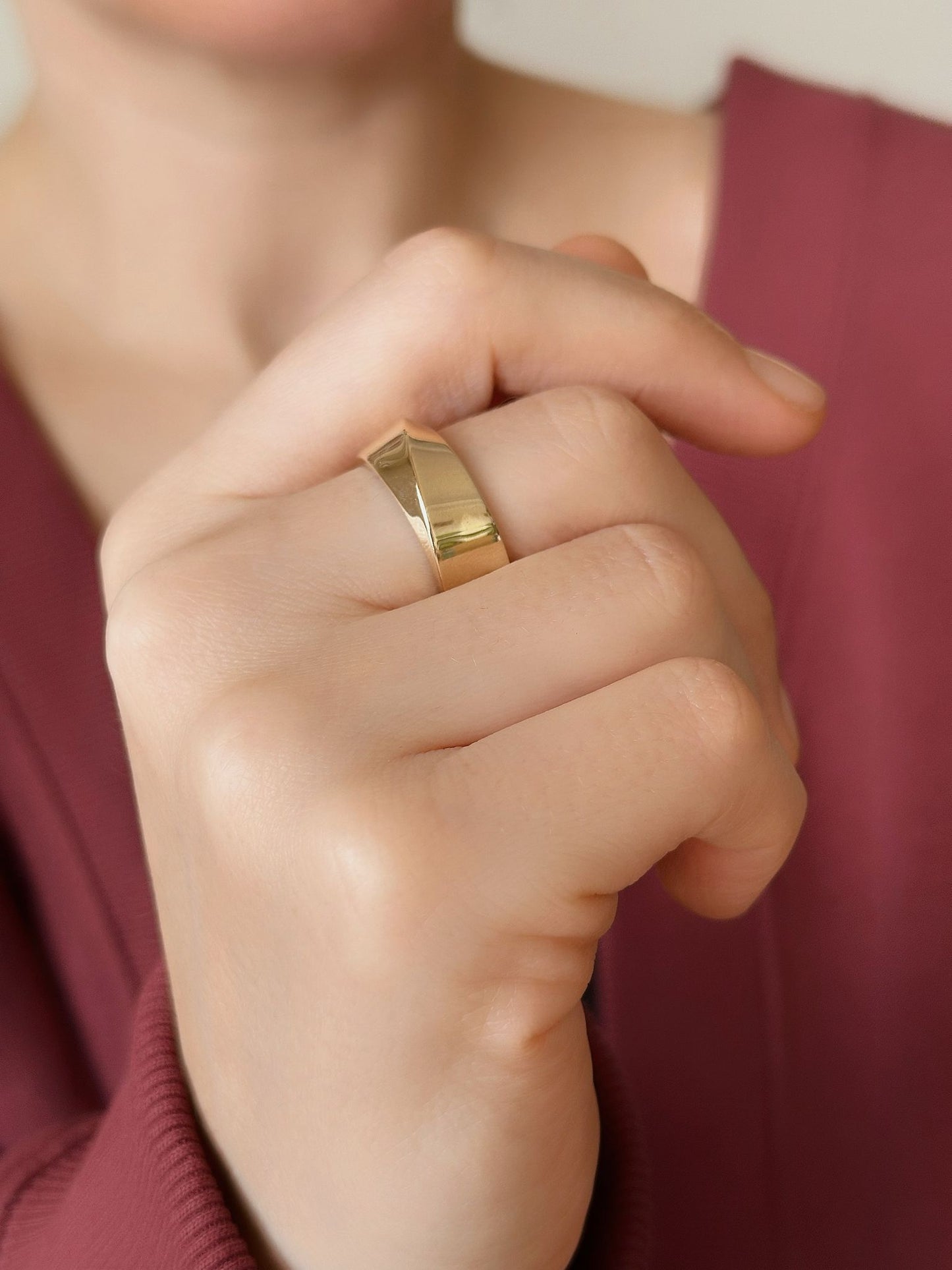 14 Carat Gold Asymmetric Thick Wedding Band