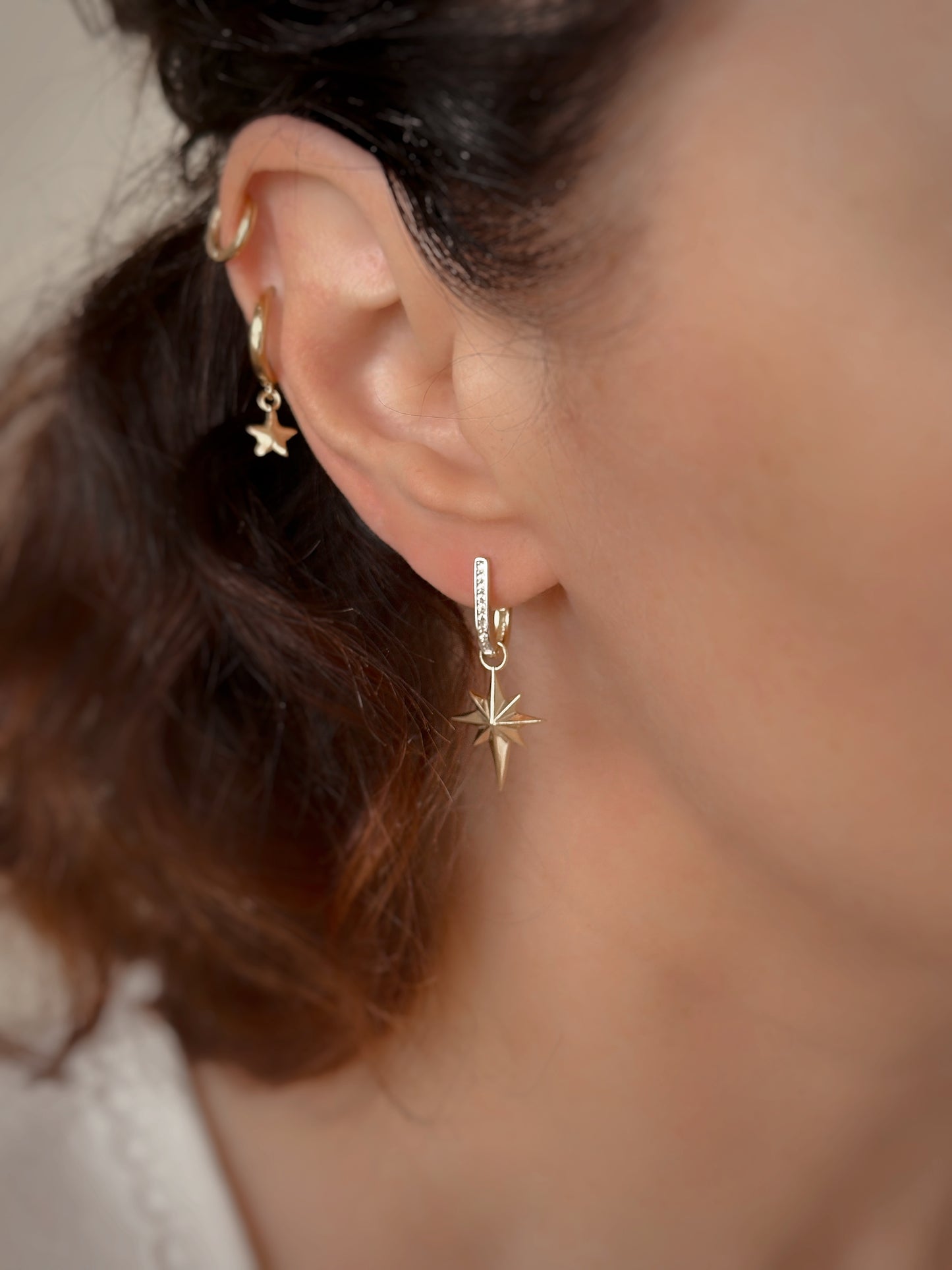 14K Solid Gold North Star Earrings