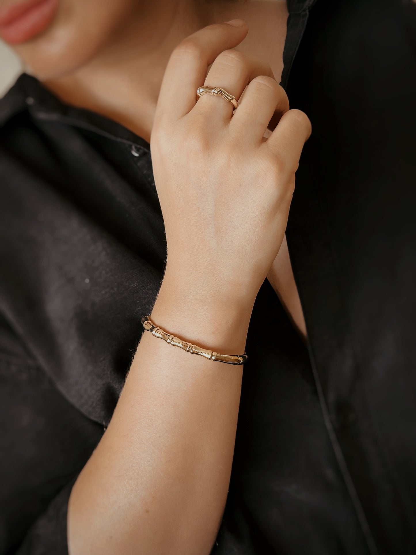 14k Gold Dainty Minimal Bamboo Ring