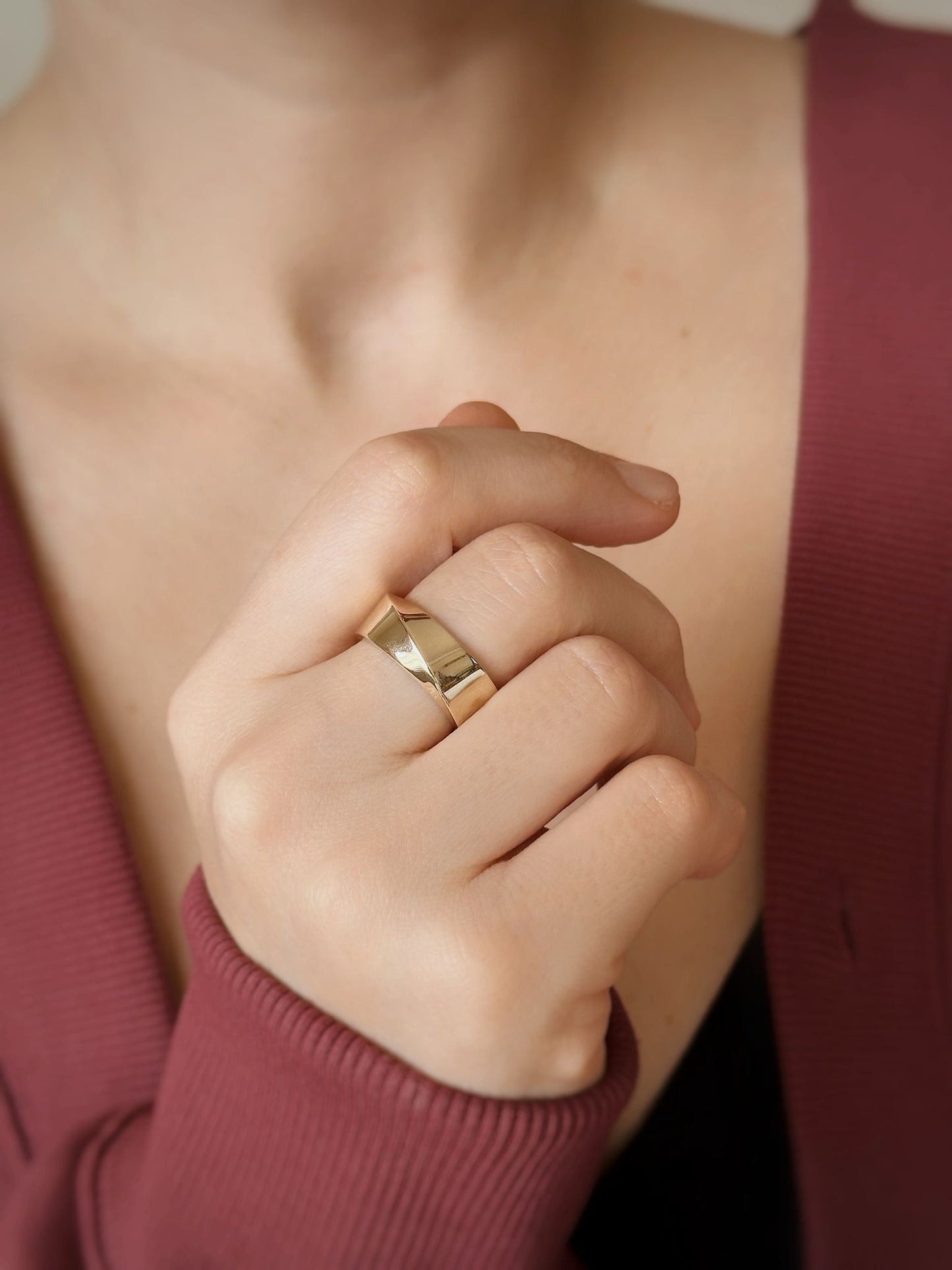 14 Carat Gold Asymmetric Thick Wedding Band