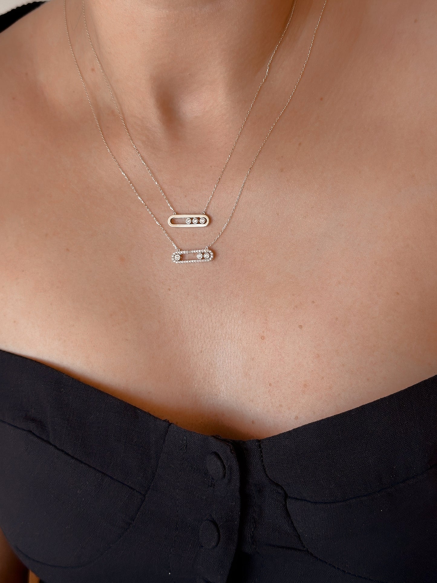 14k Solid Gold Bordered with Round Satin ID Bar Necklace