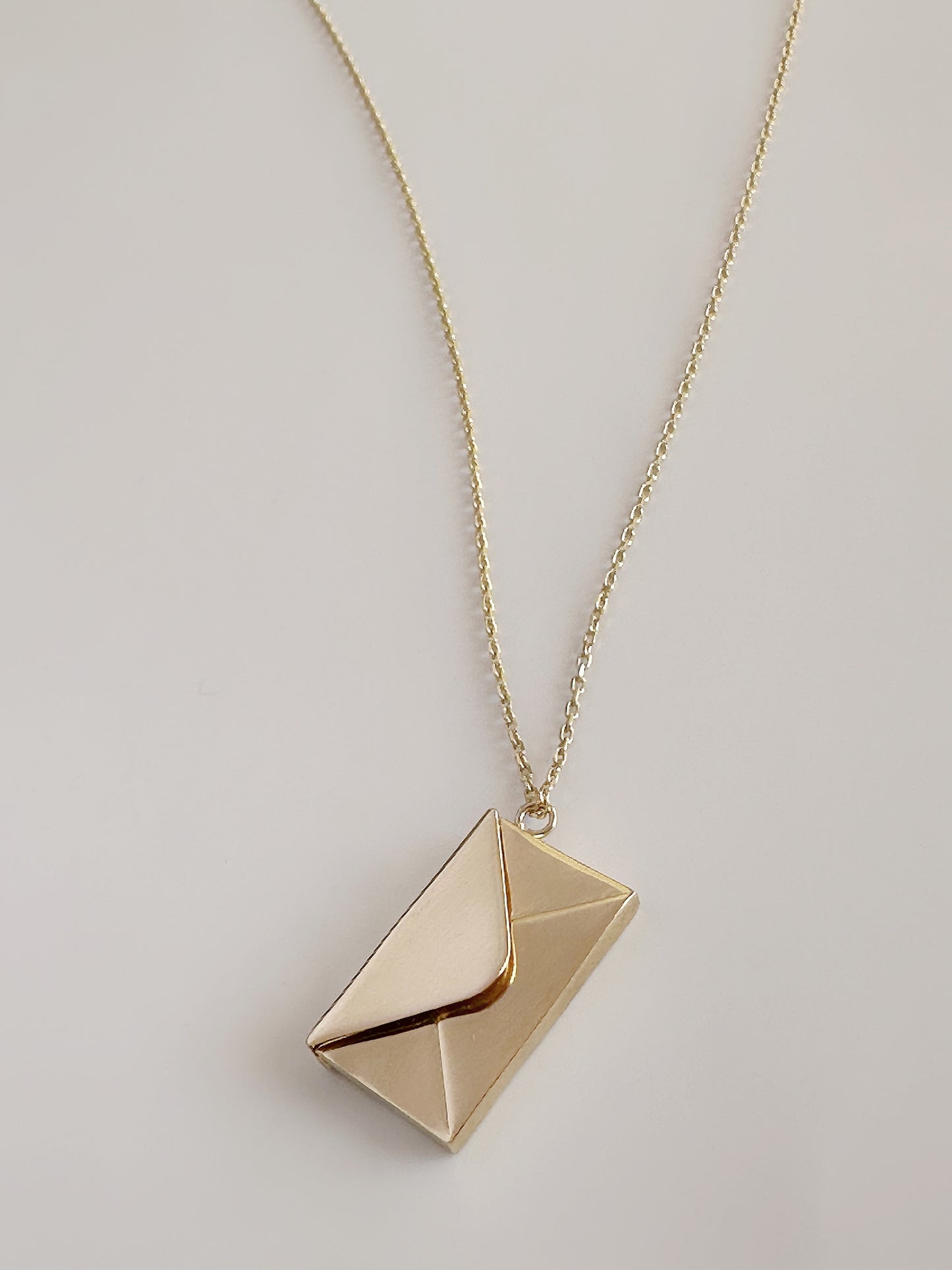 14k Solid Gold Necklace, Yellow Gold Envelope Charm Necklace