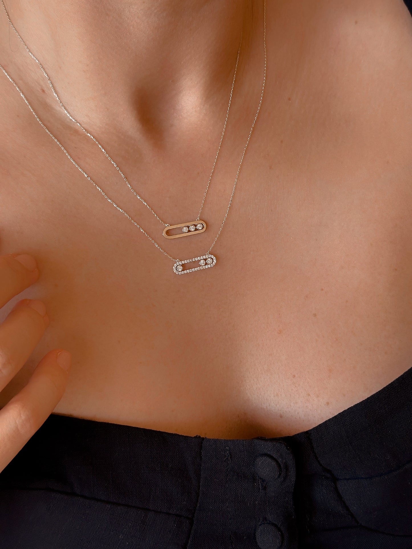 14k Solid Gold Bordered with Round Satin ID Bar Necklace