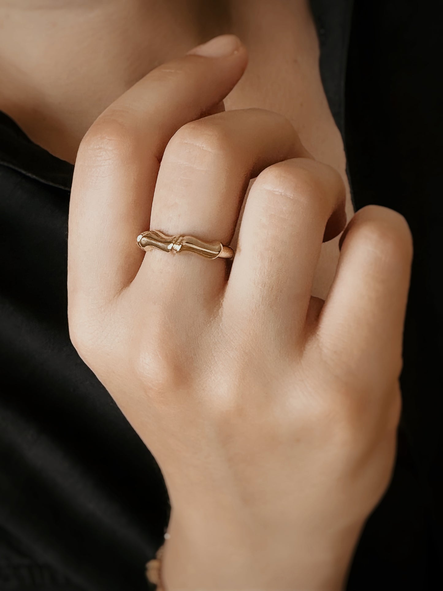 14k Gold Dainty Minimal Bamboo Ring