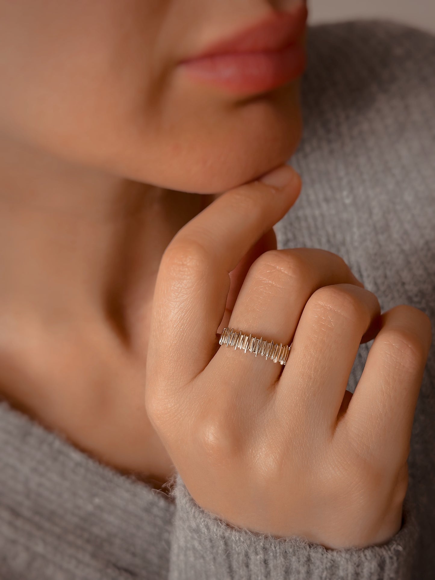 Ribbed 14K Gold Ring, Shining Elegance with Delicate Details