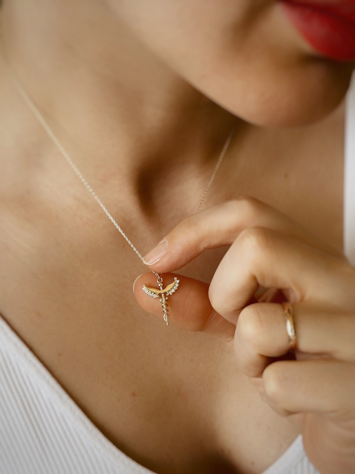 14k solid gold angel necklace