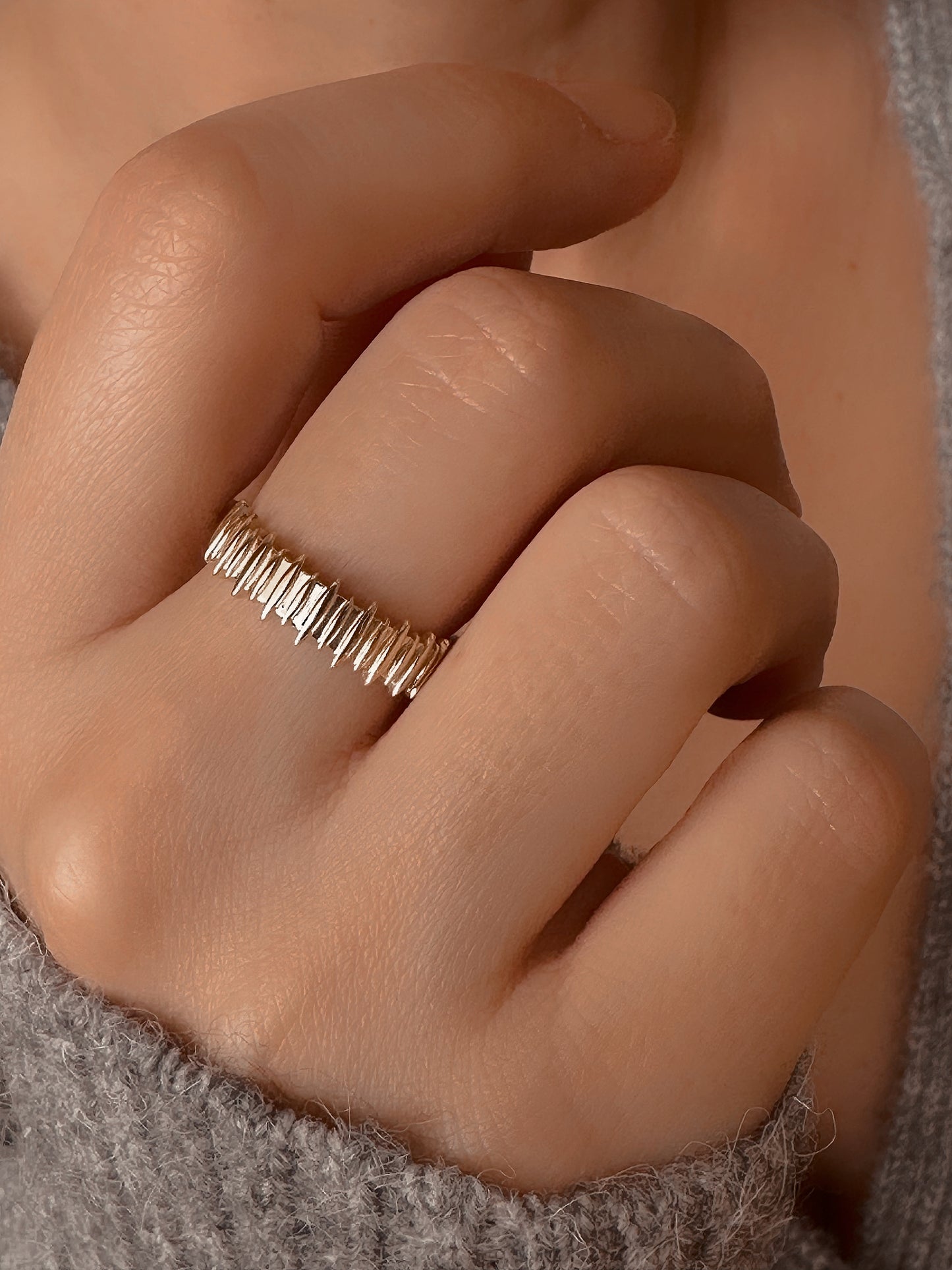 Ribbed 14K Gold Ring, Shining Elegance with Delicate Details