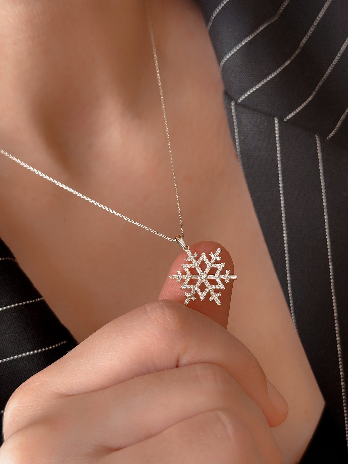Solid Gold Snowflake Pendant, Winter Necklace