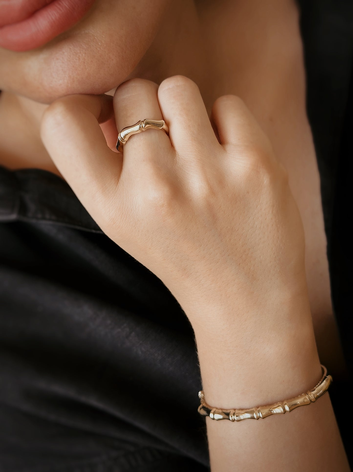 14k Gold Dainty Minimal Bamboo Ring