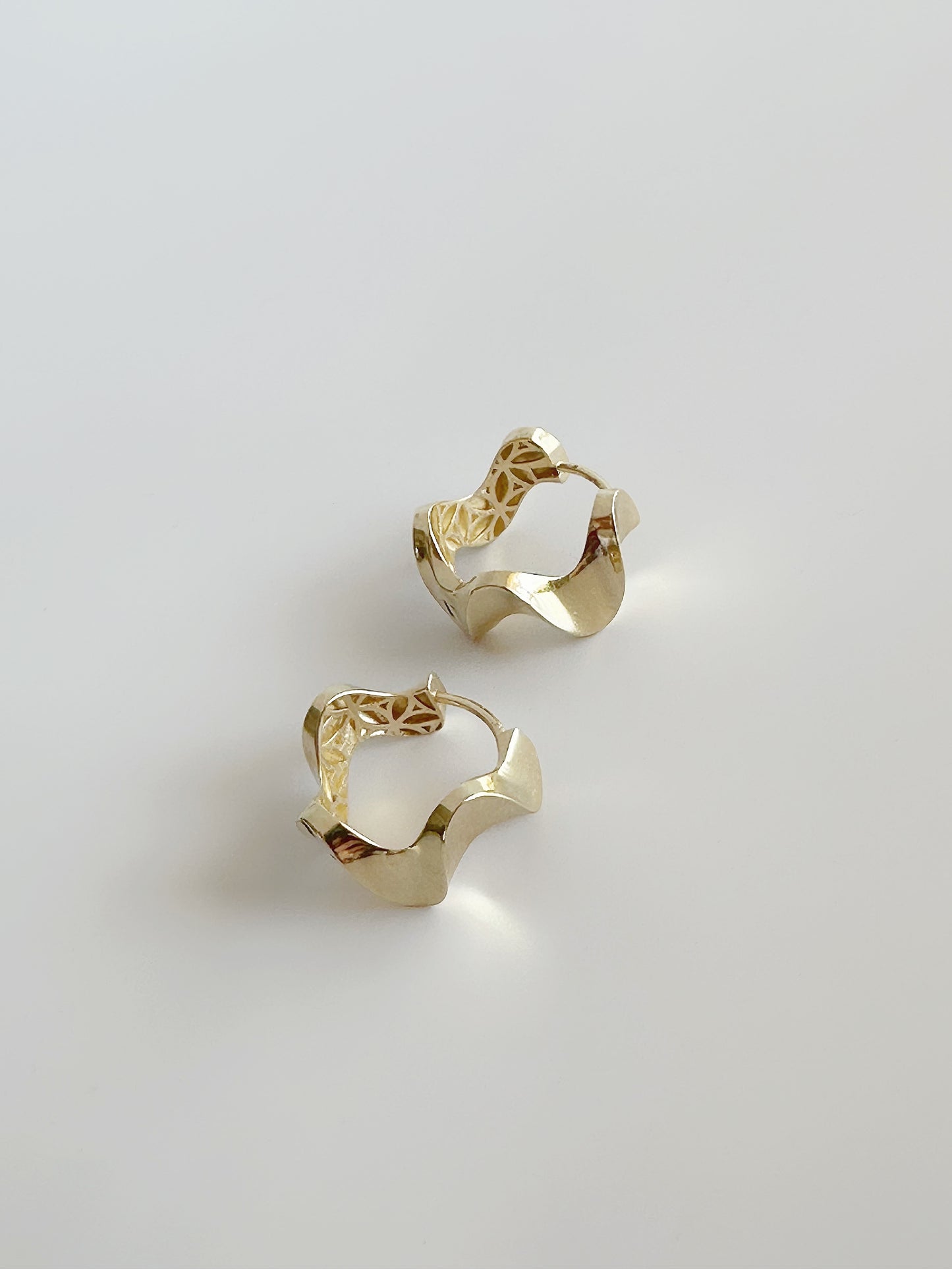 14K Solid Gold Wave Earrings, S Hoop Earrings