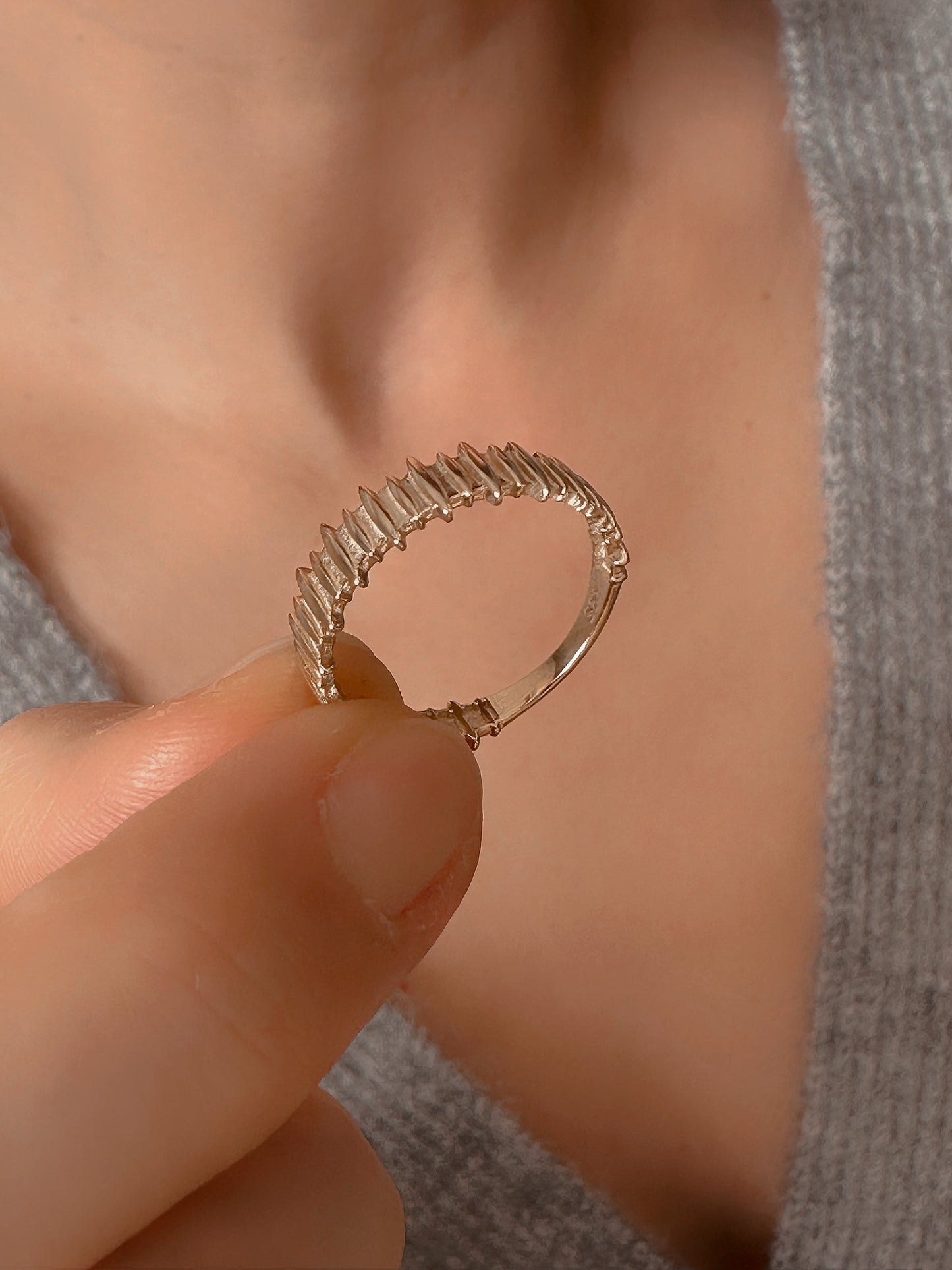 Ribbed 14K Gold Ring, Shining Elegance with Delicate Details