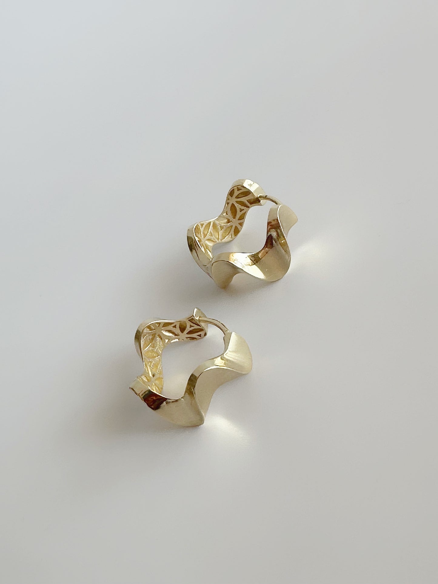 14K Solid Gold Wave Earrings, S Hoop Earrings