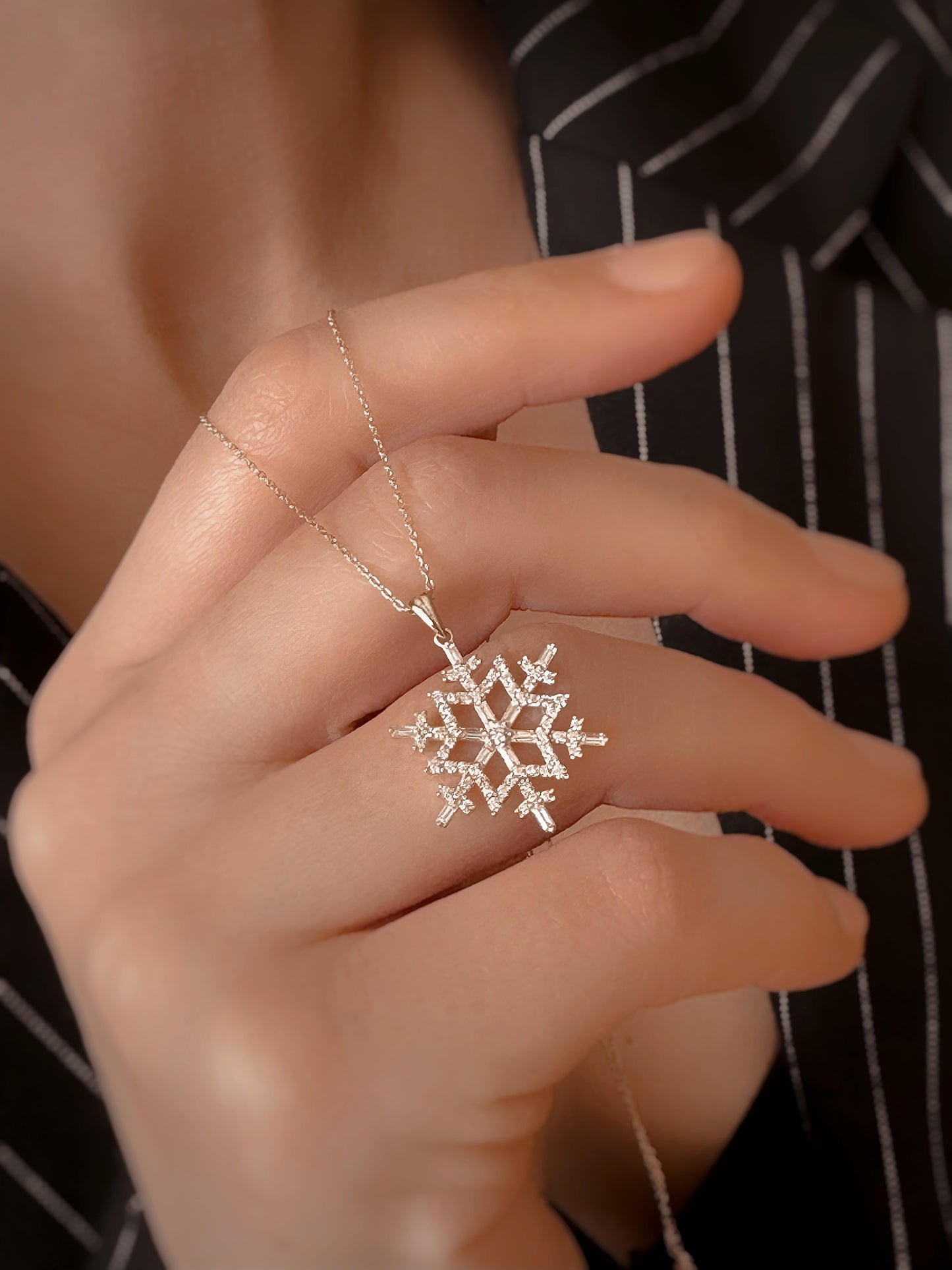 Solid Gold Snowflake Pendant, Winter Necklace