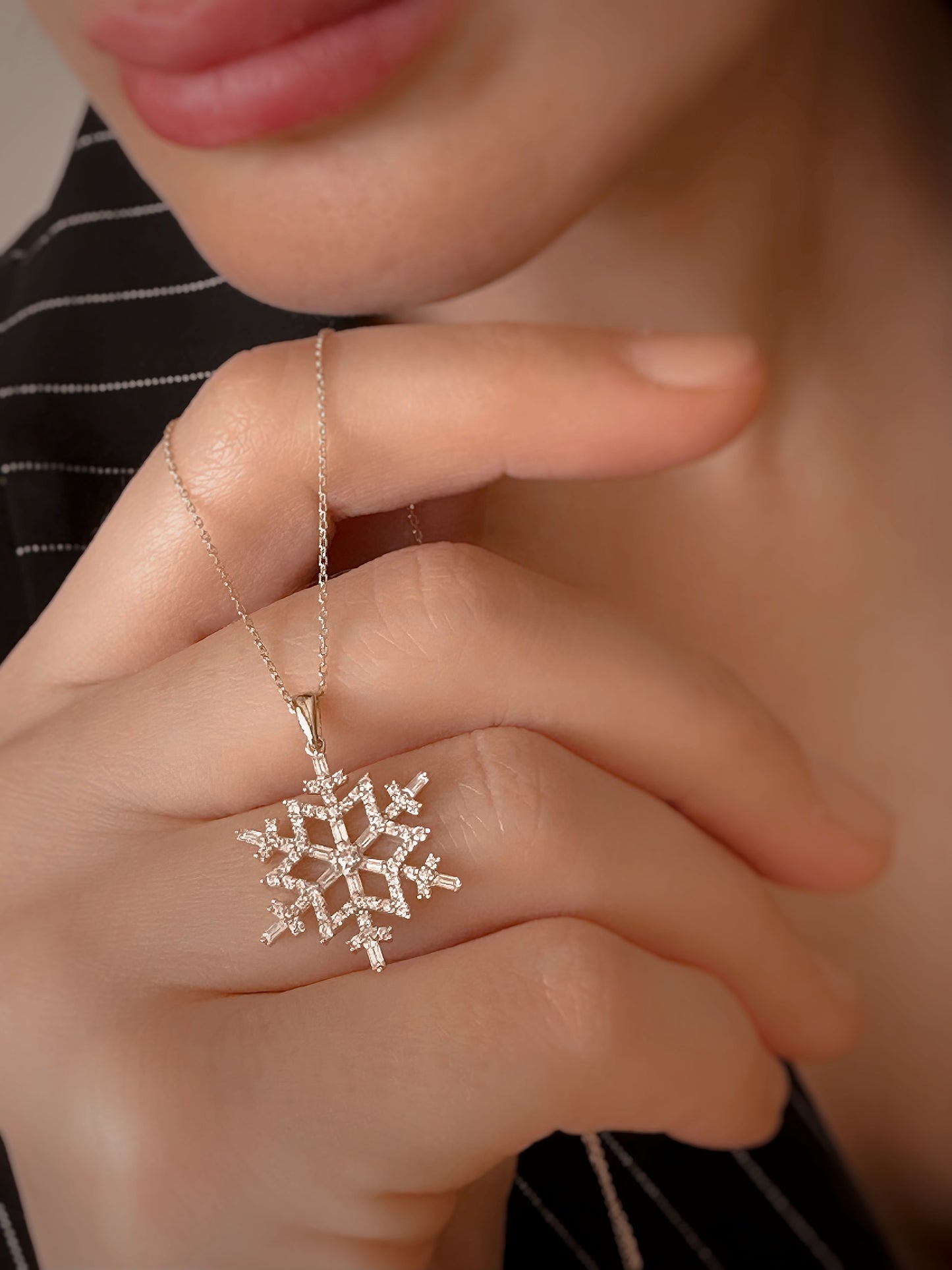 Solid Gold Snowflake Pendant, Winter Necklace