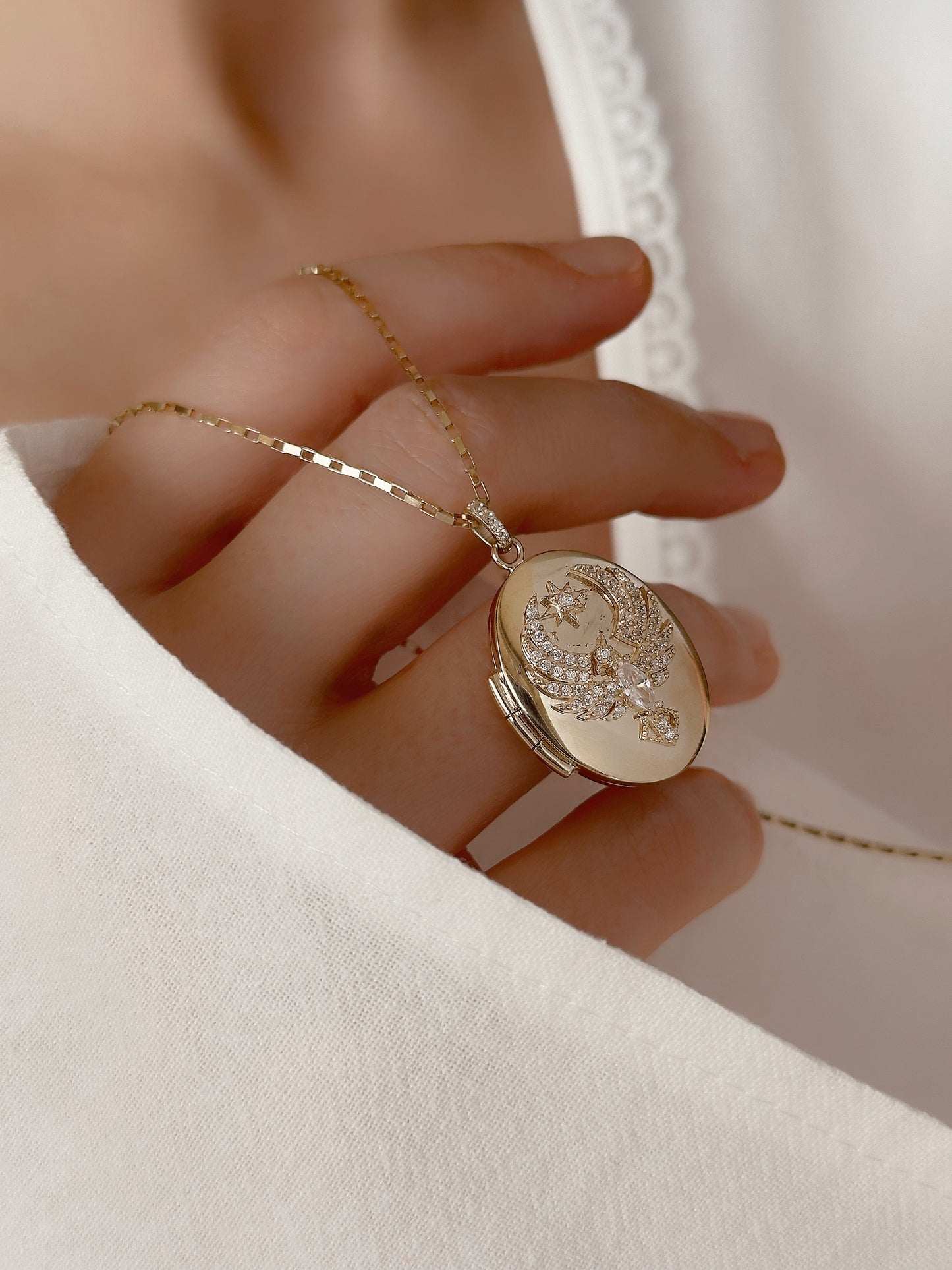 14K Solid Gold Medallion Phoenix Necklace