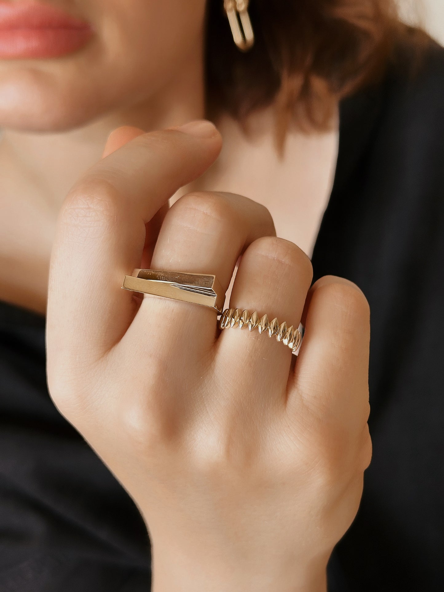 Asymmetrical Thick Unisex Ring, Geometric Ring