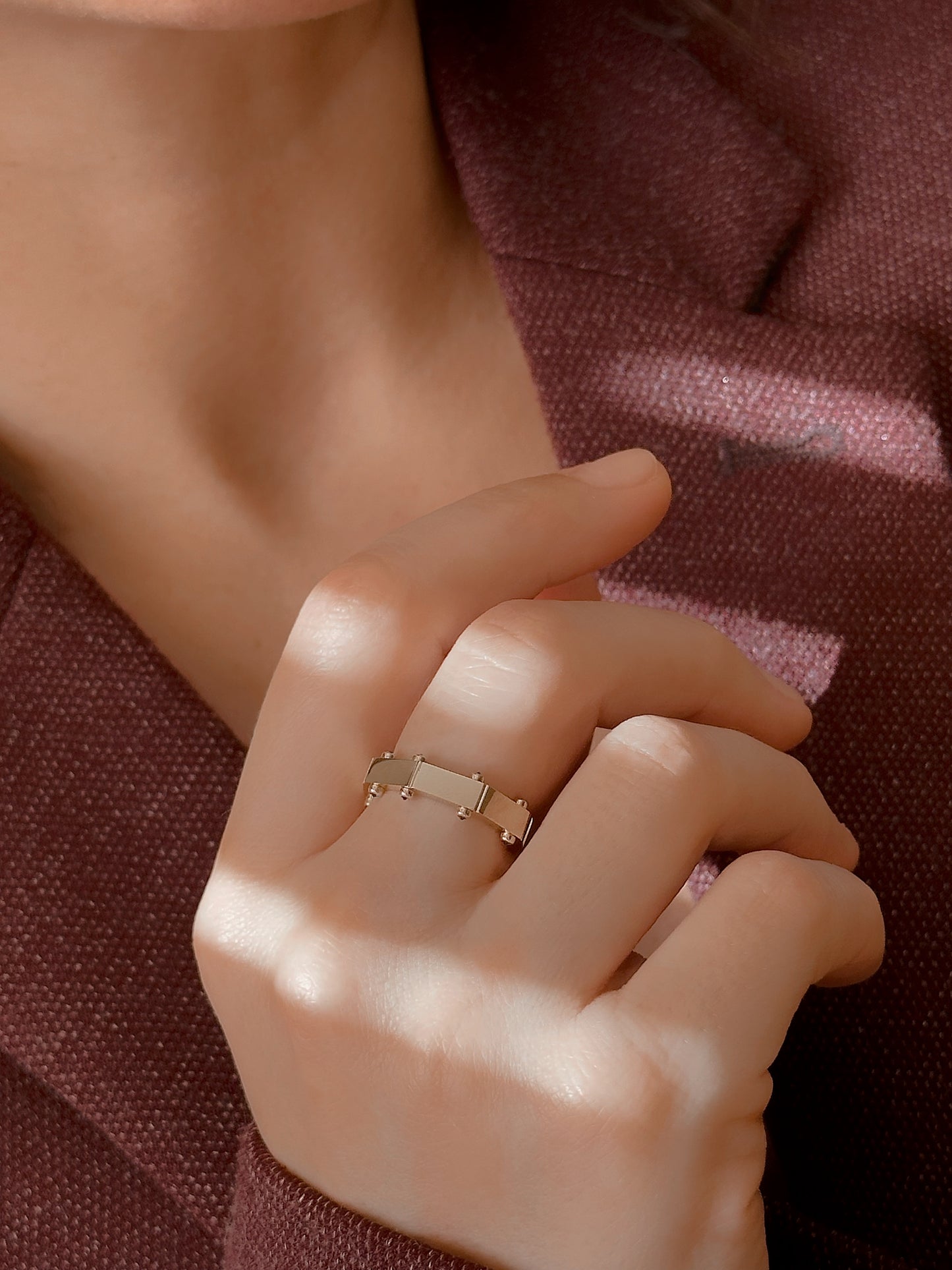 14K Solid Gold Symmetrical Shape Ring, Polygon Ring