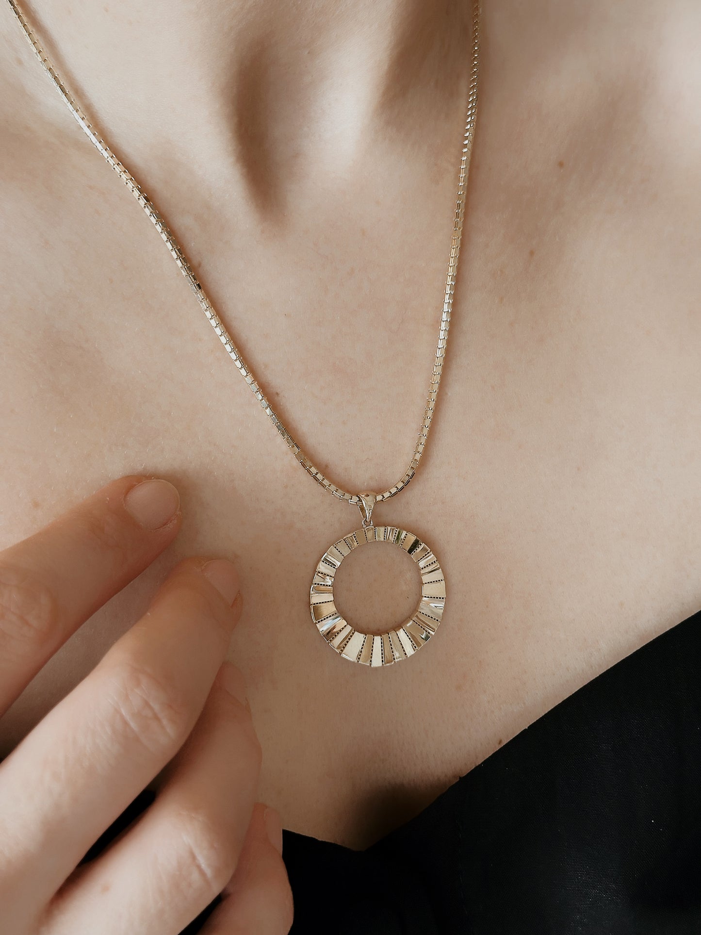 14k Gold Circle Necklace, Sunlight Necklace