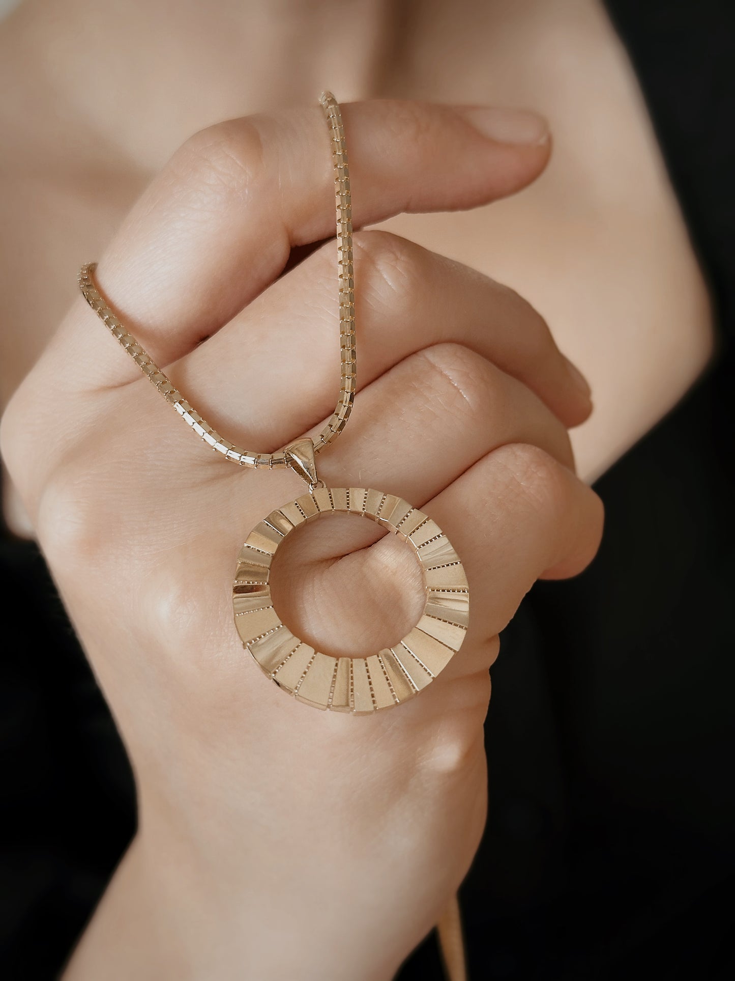 14k Gold Circle Necklace, Sunlight Necklace