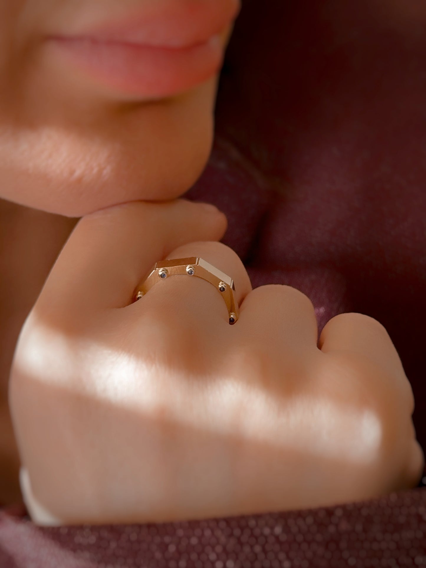 14K Solid Gold Symmetrical Shape Ring, Polygon Ring