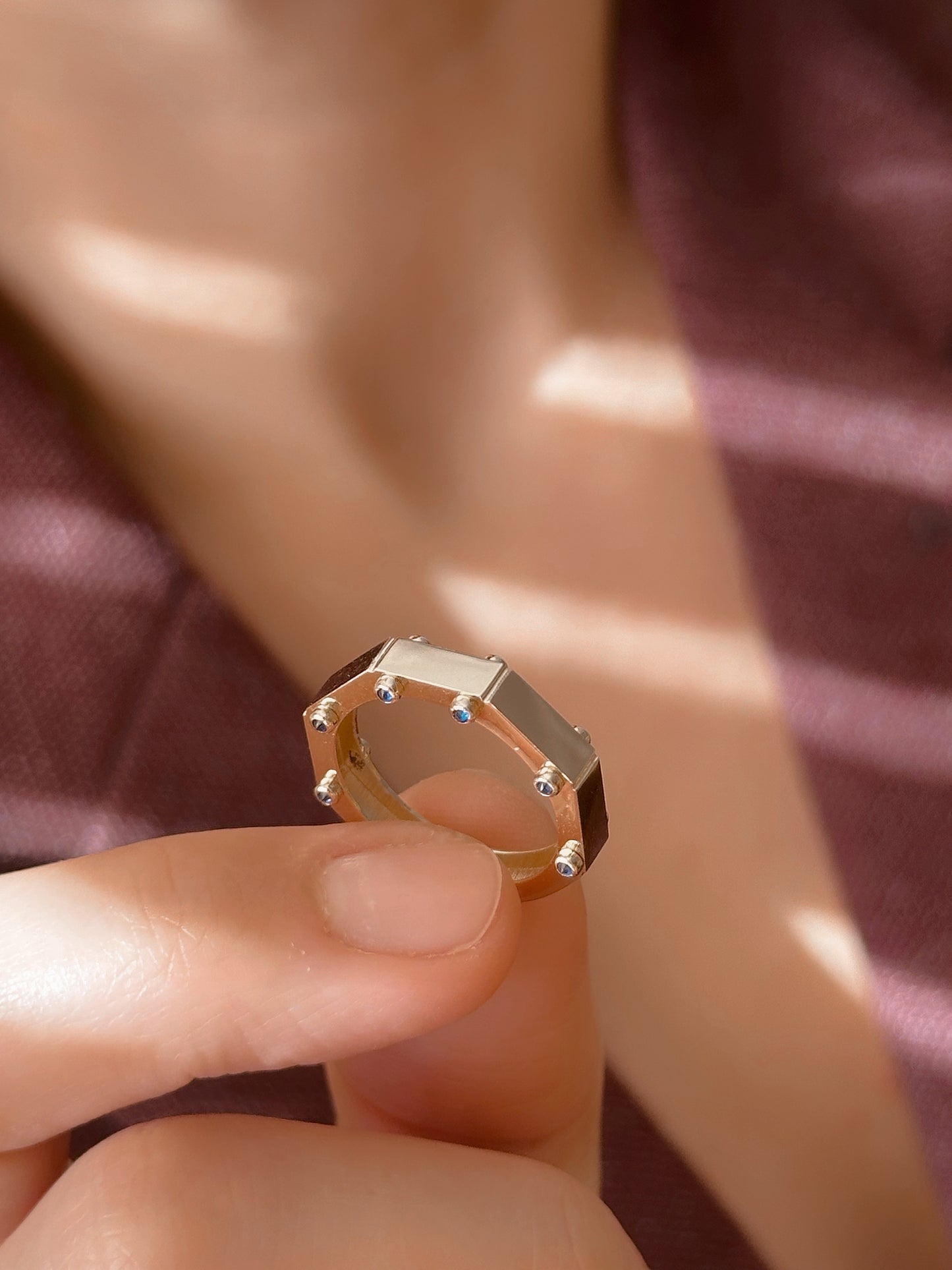 14K Solid Gold Symmetrical Shape Ring, Polygon Ring