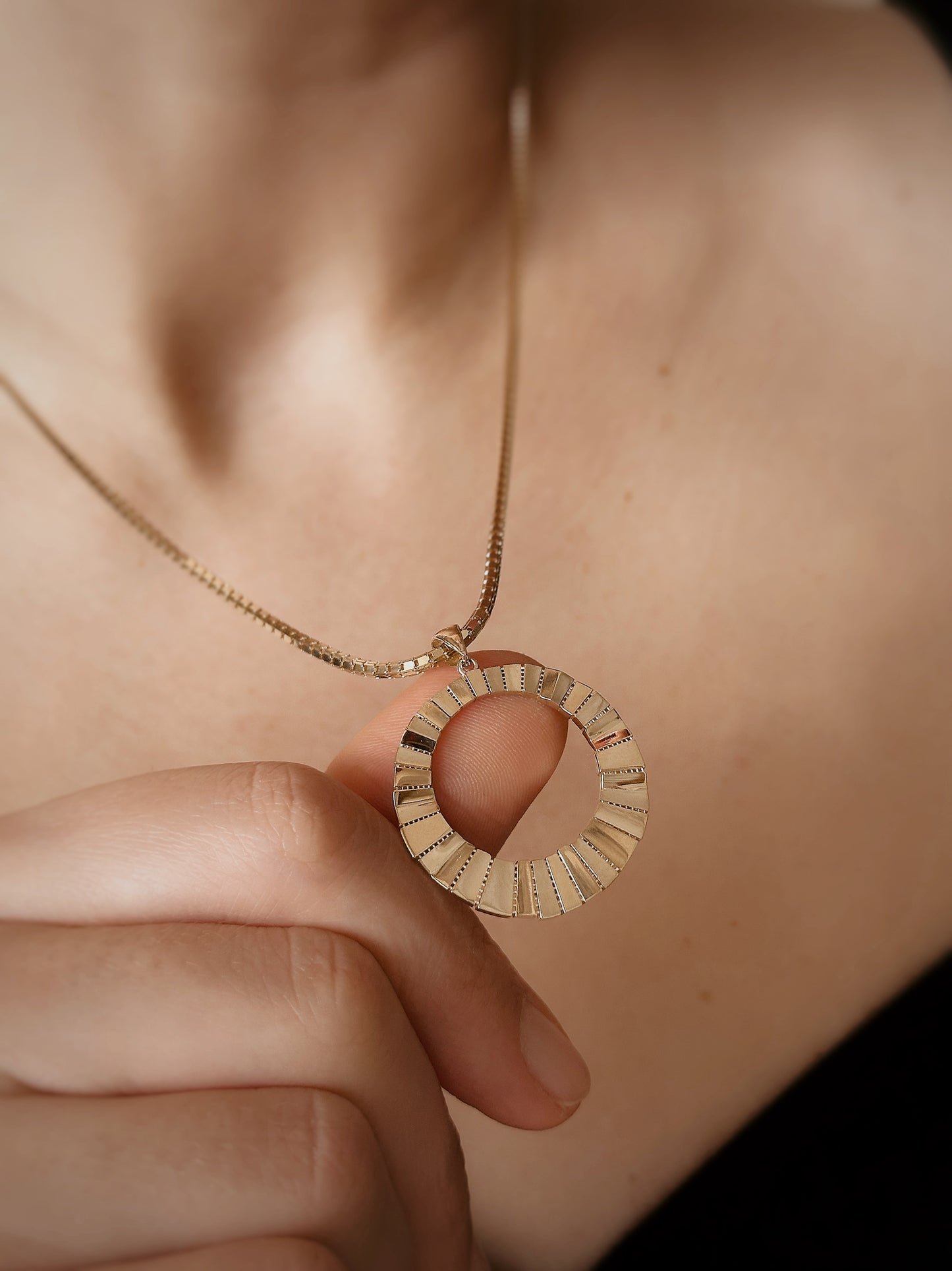 14k Gold Circle Necklace, Sunlight Necklace