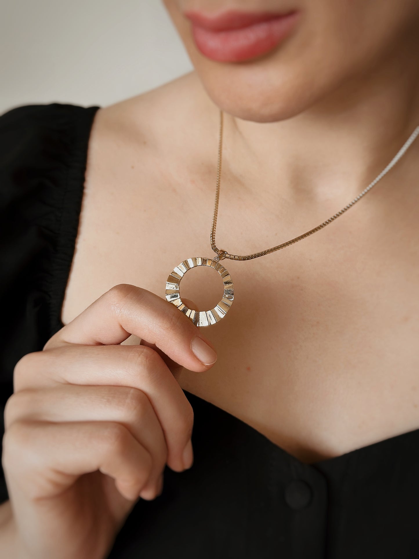 14k Gold Circle Necklace, Sunlight Necklace