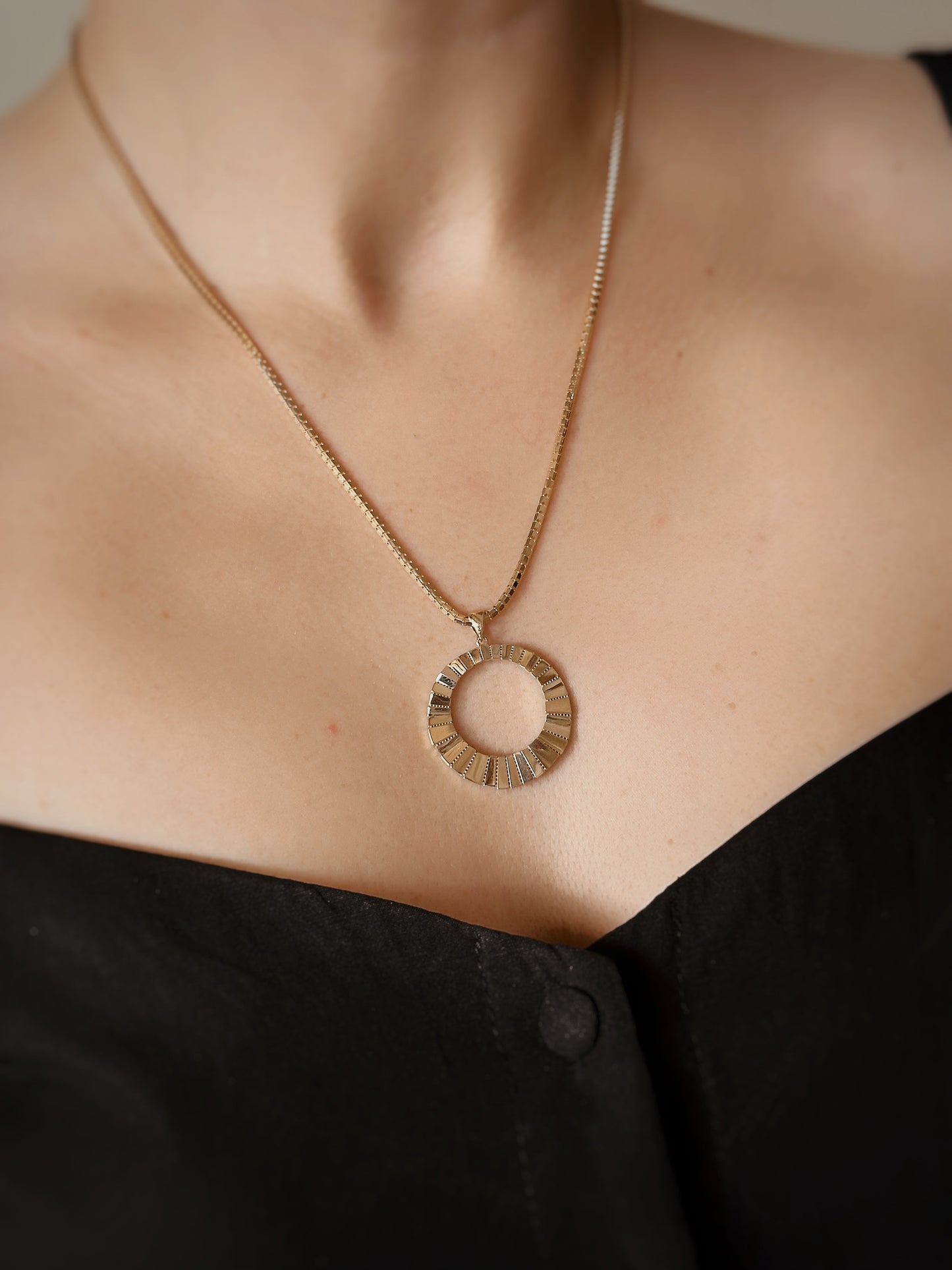 14k Gold Circle Necklace, Sunlight Necklace