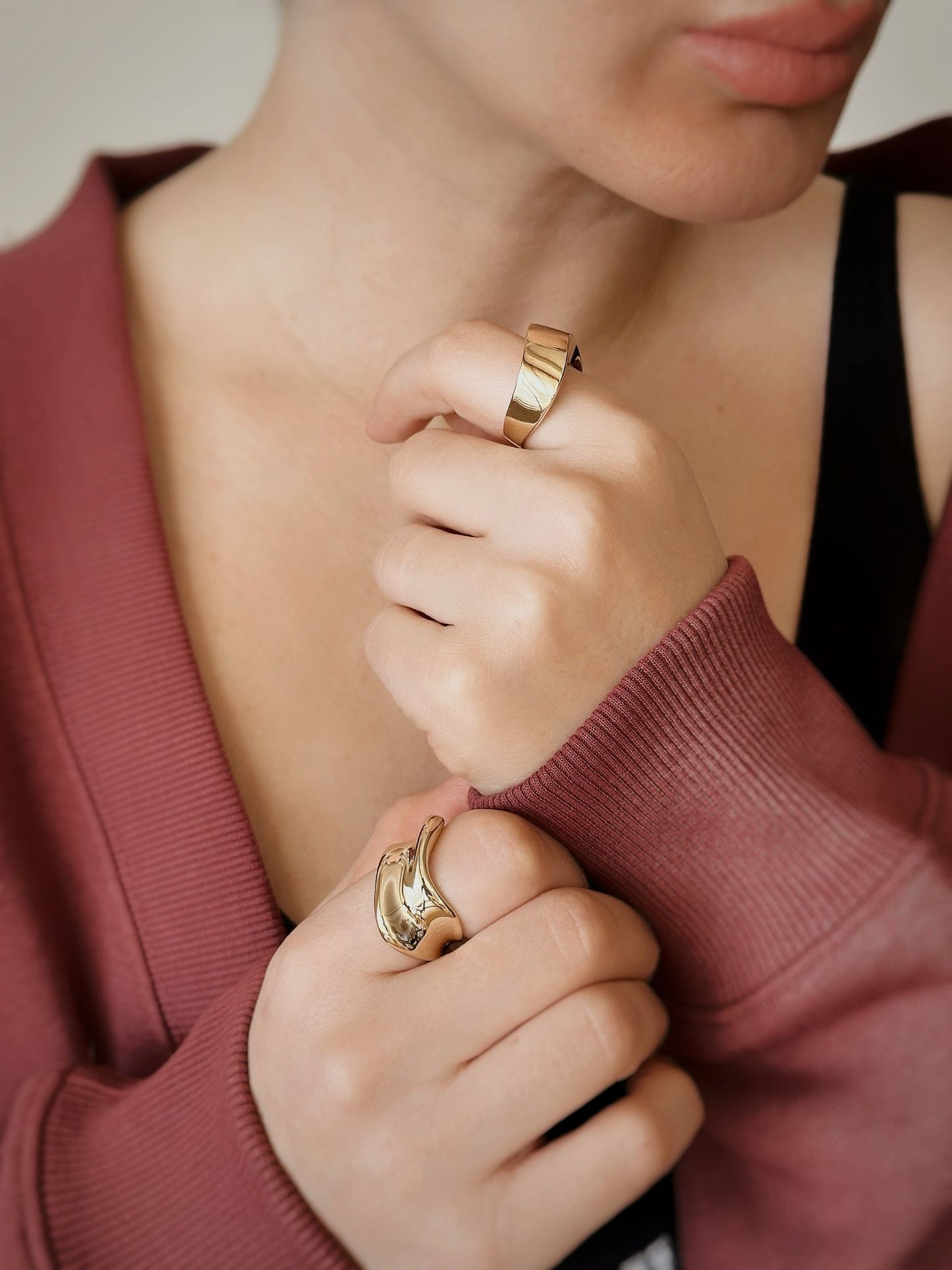 14K Solid Gold Wave Model Geometric Ring