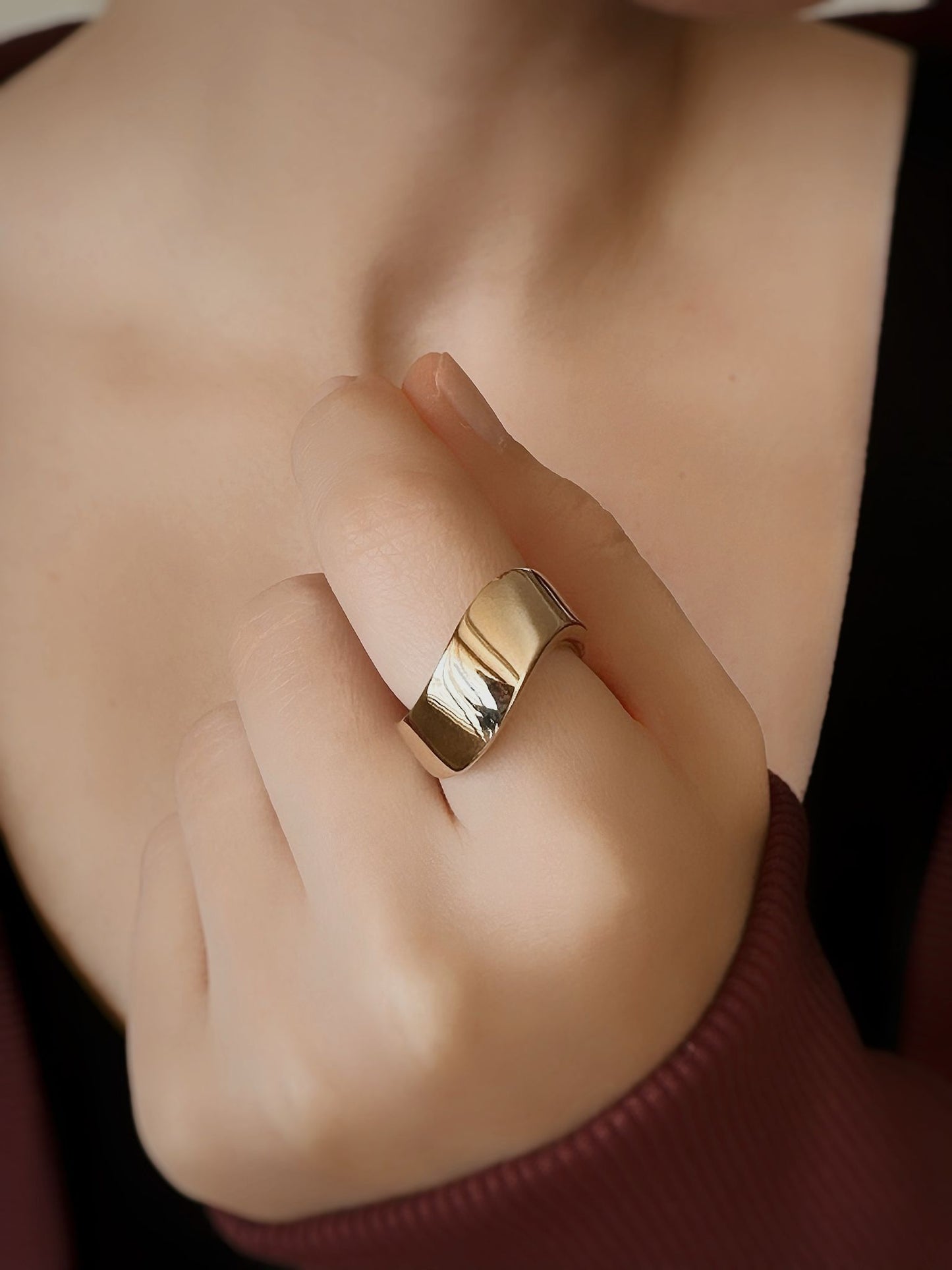 14K Solid Gold Wave Model Geometric Ring