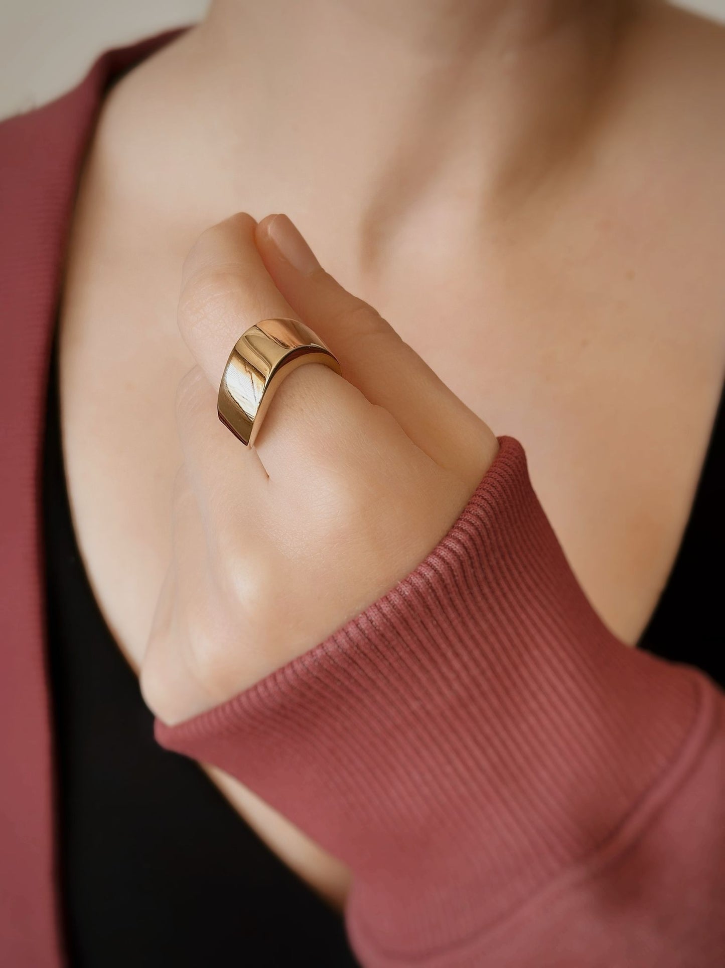 14K Solid Gold Wave Model Geometric Ring