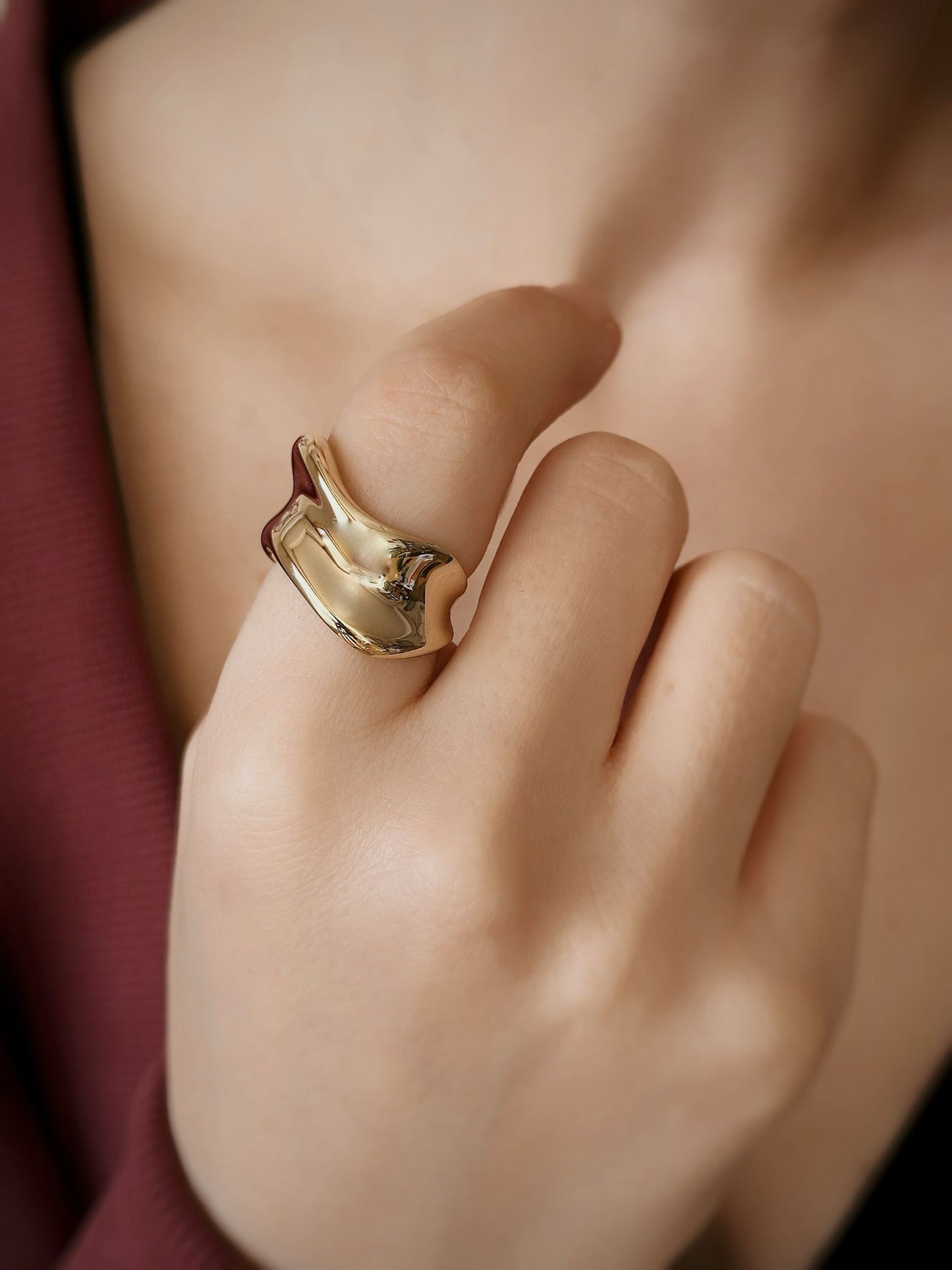 14K Solid Gold Wave Model Geometric Ring