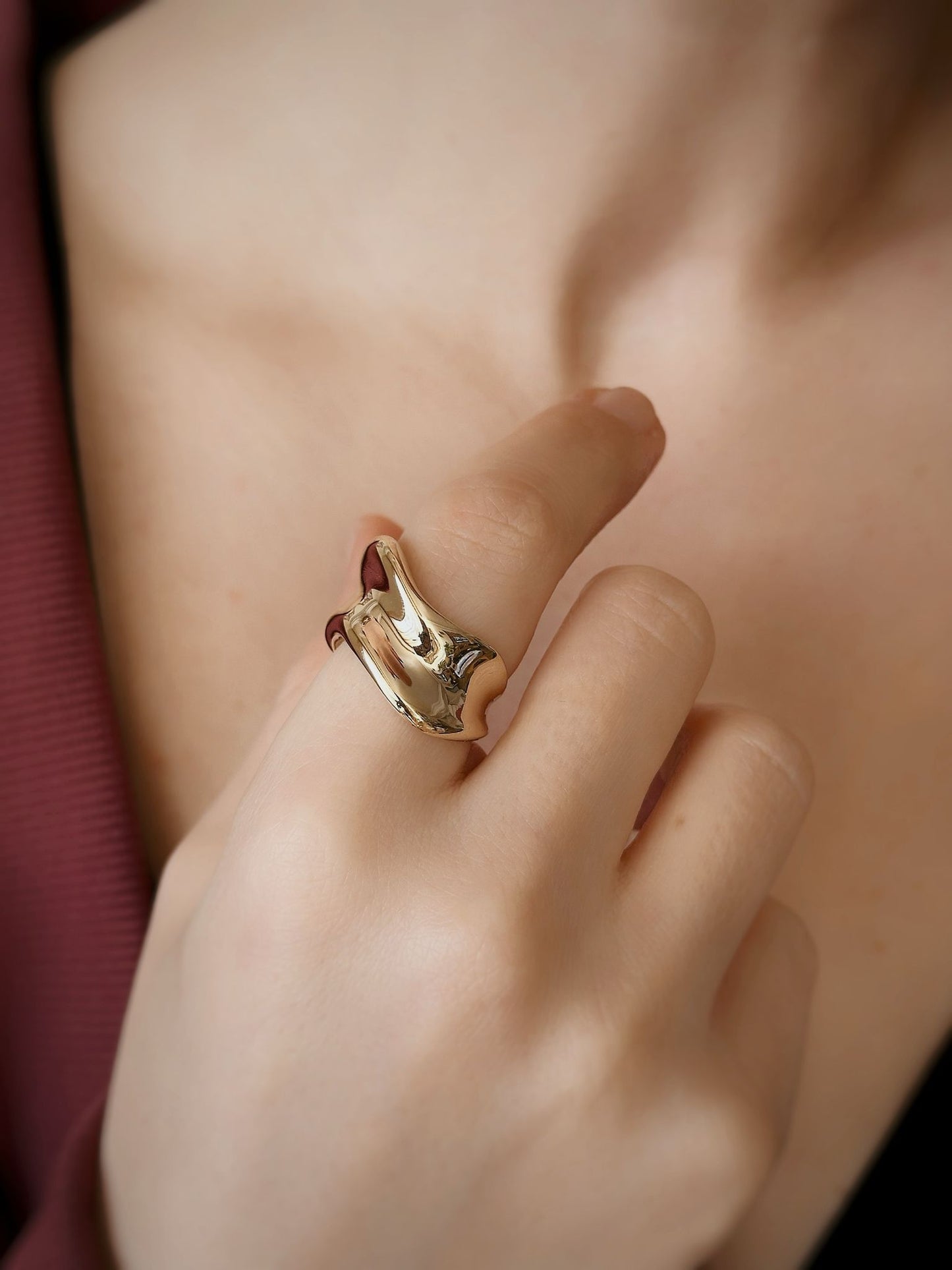 14K Solid Gold Wave Model Geometric Ring