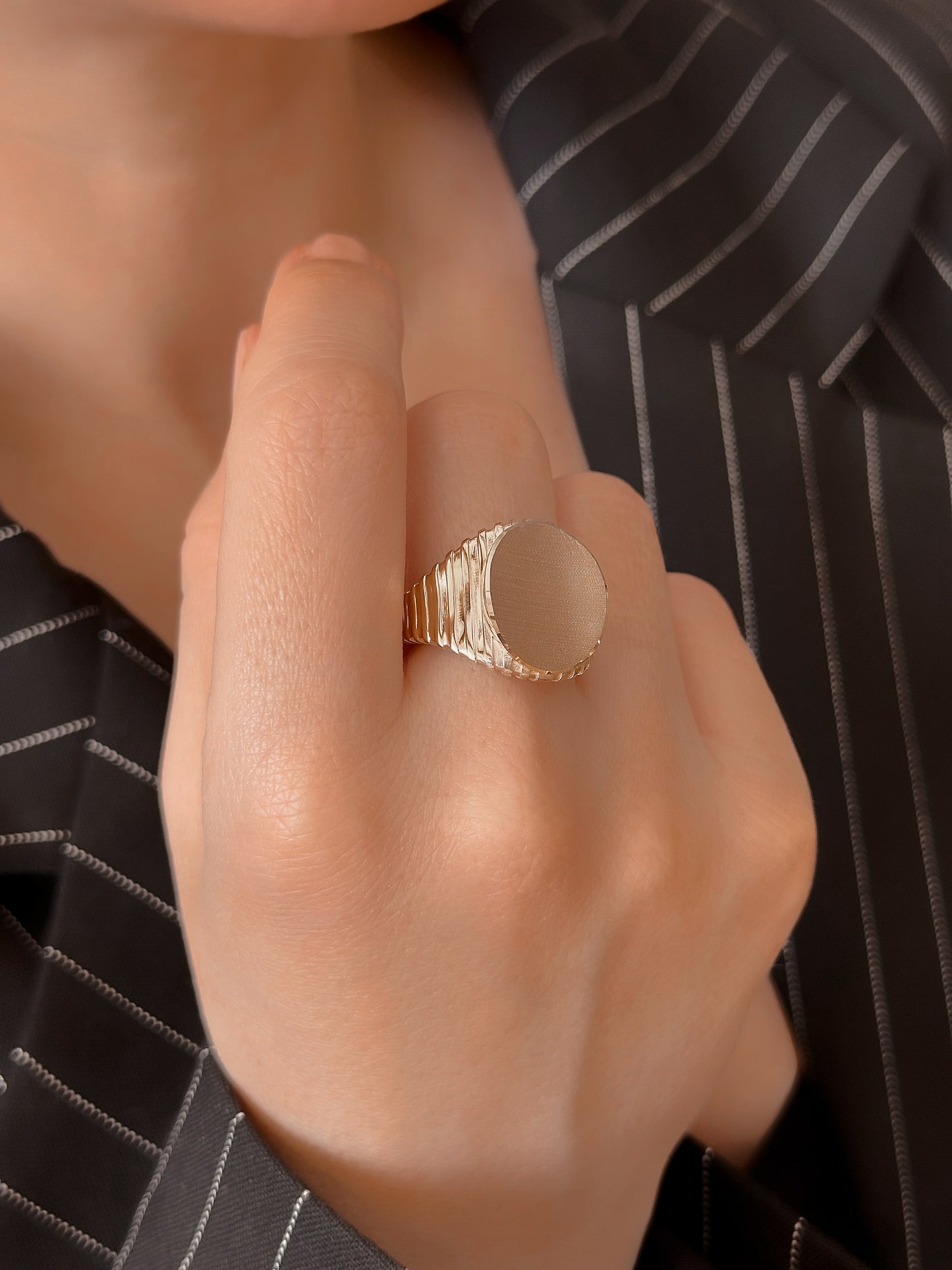 14K Solid Gold Serrated Knight Ring
