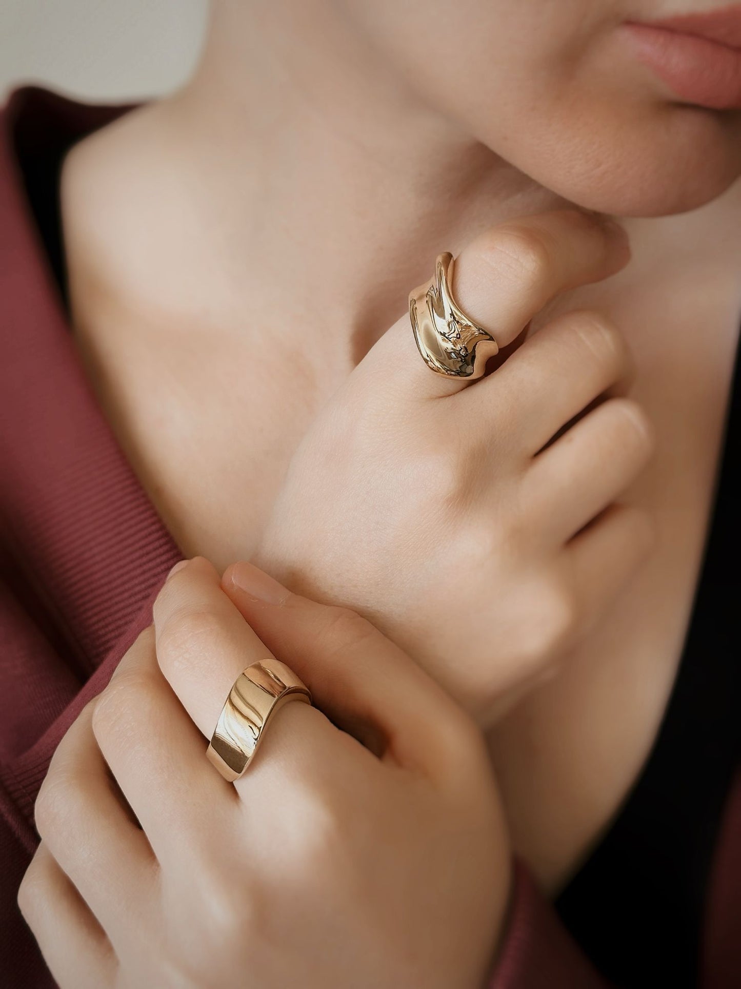 14K Solid Gold Wave Model Geometric Ring