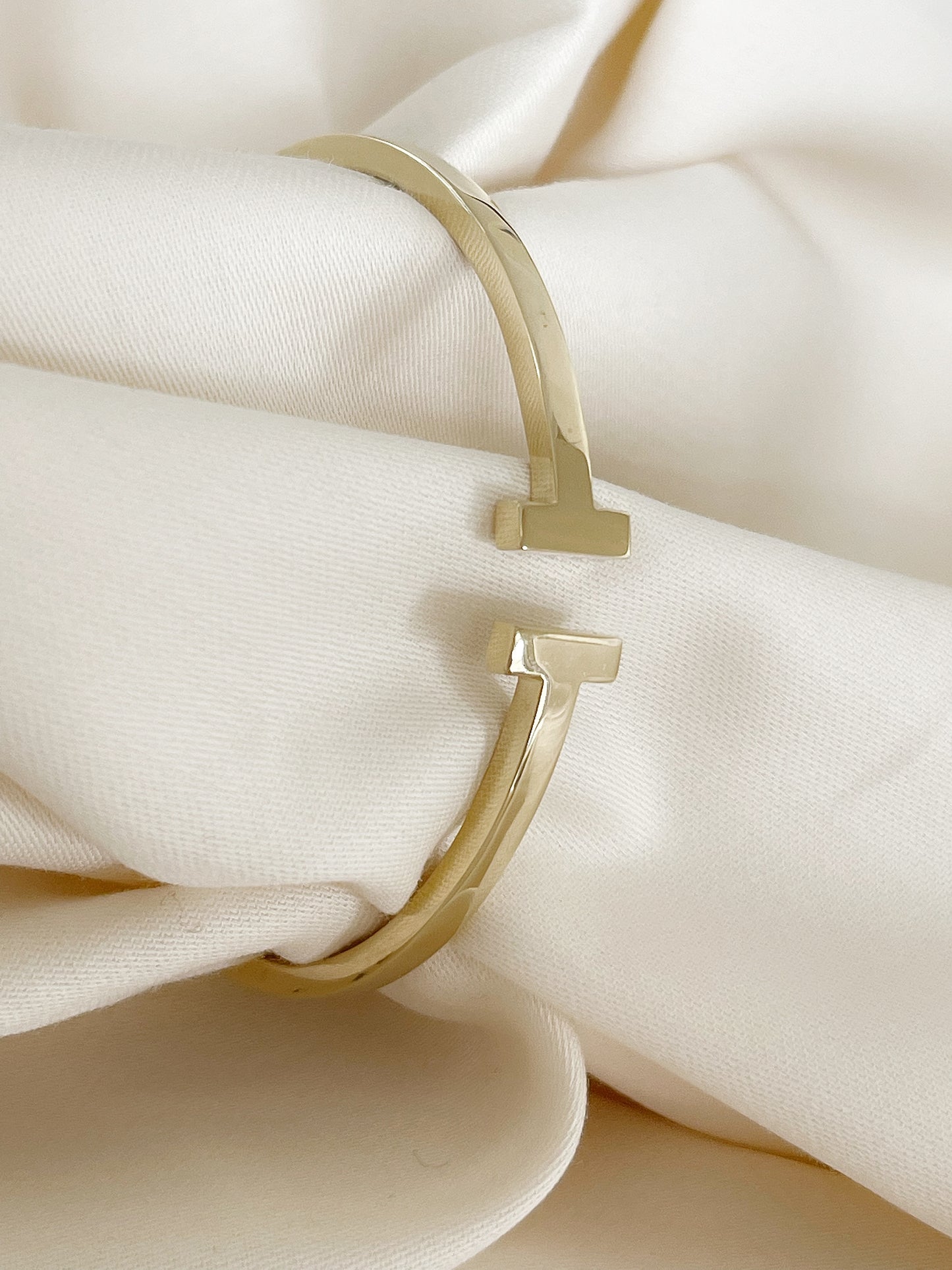 T Solid Gold Bangle 14k, Open Bangle